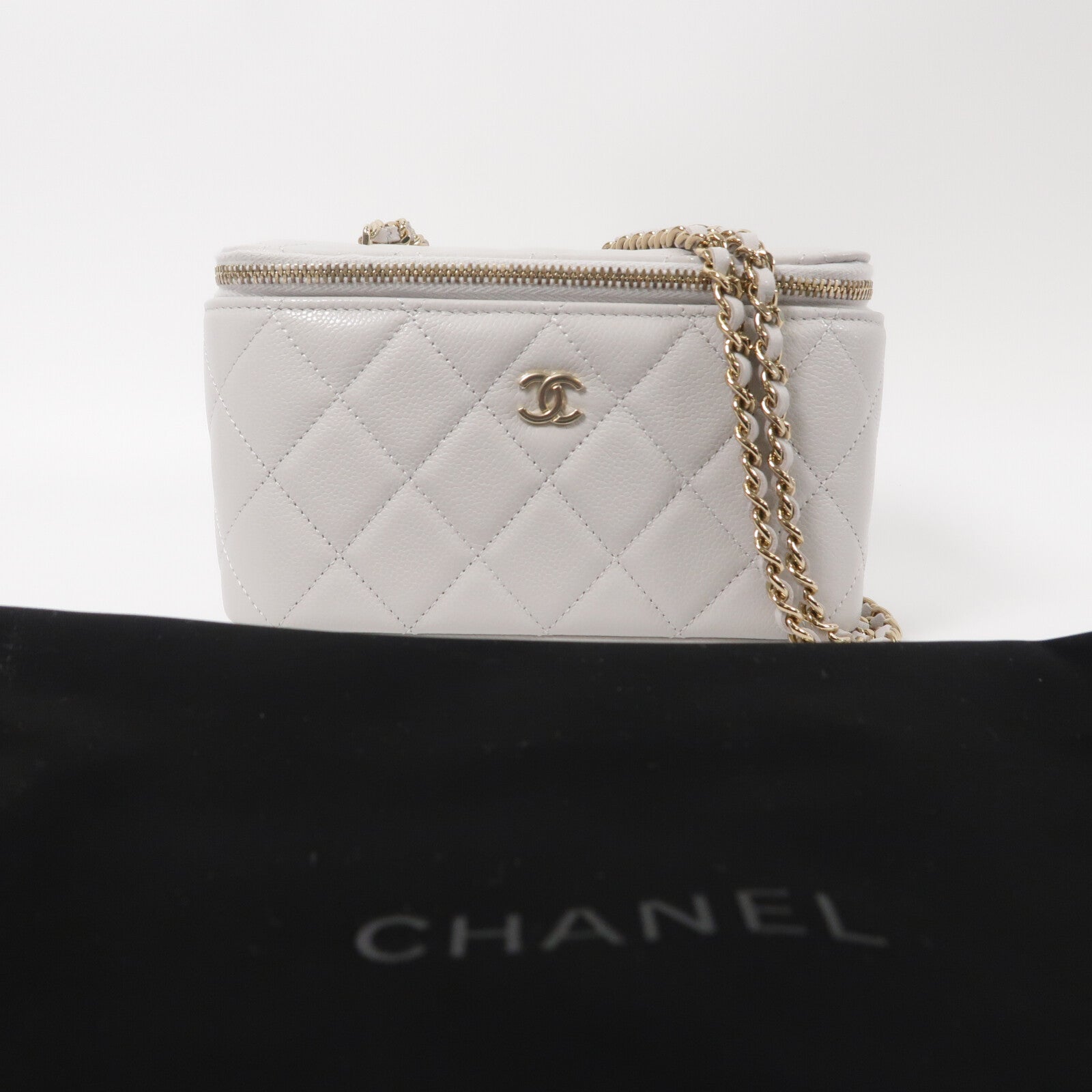 CHANEL 牛皮皮革Vanity Case鏈帶肩背袋