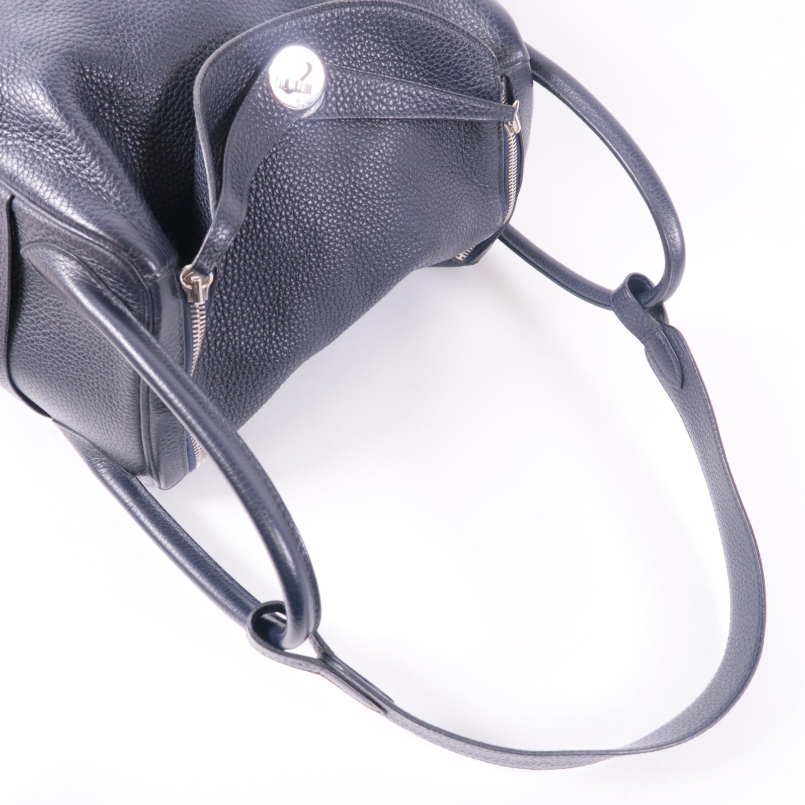 HERMES Clemence皮革Lindy 30銀扣手挽肩背兩用袋2Z Bleu Nuit