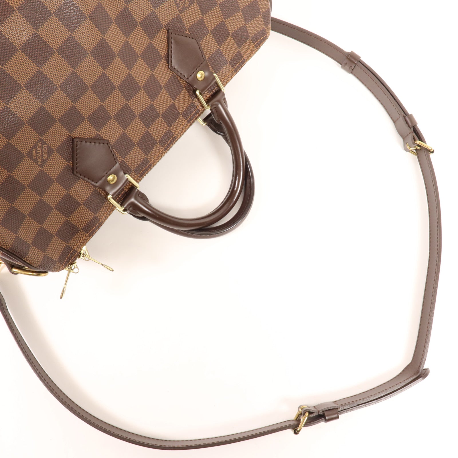 LOUIS VUITTON Damier Speedy Bandouliere 30金扣手挽肩背兩用袋