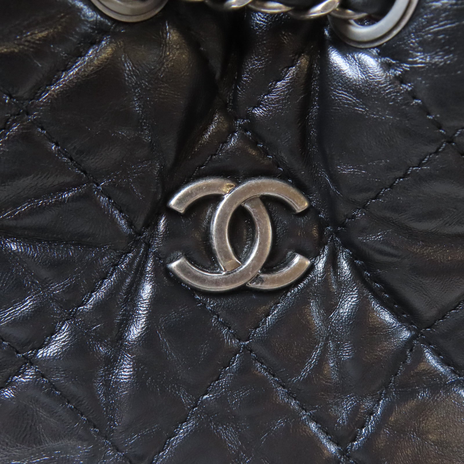 CHANEL 菱格皮革Gabrielle Backpack鏈帶背包黑色
