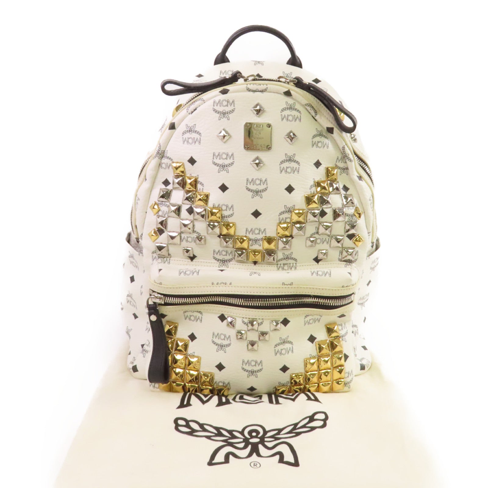MCM PVC Stark Side Studs Backpack銀扣背包白色
