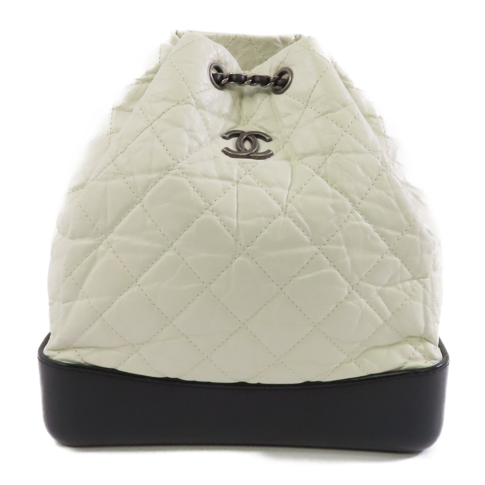 CHANEL 菱格羊皮皮革Gabrielle Backpack背包白色