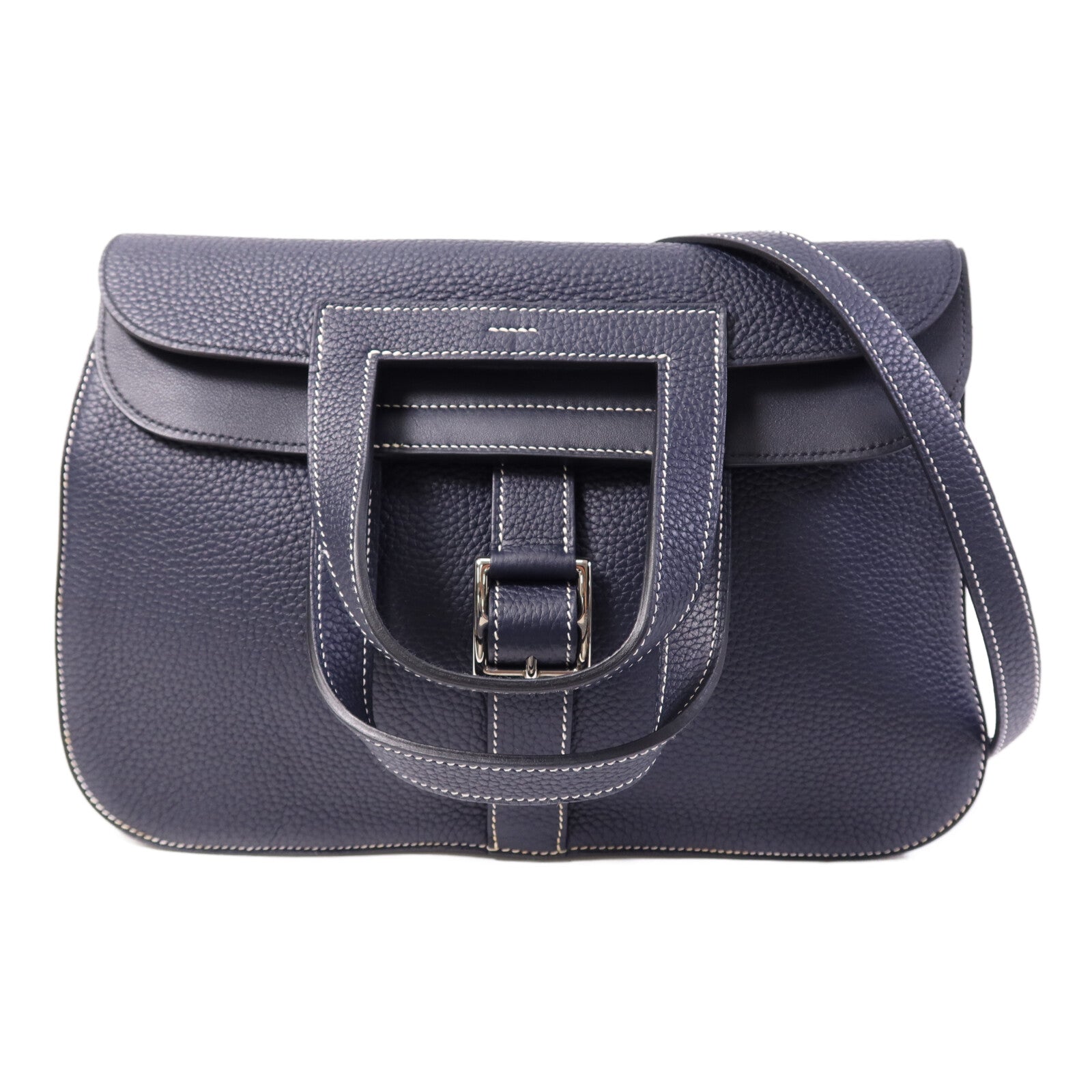 HERMES 【激減優惠】Clemence皮革Halzan 31銀扣手挽肩背兩用袋Bleu Nuit