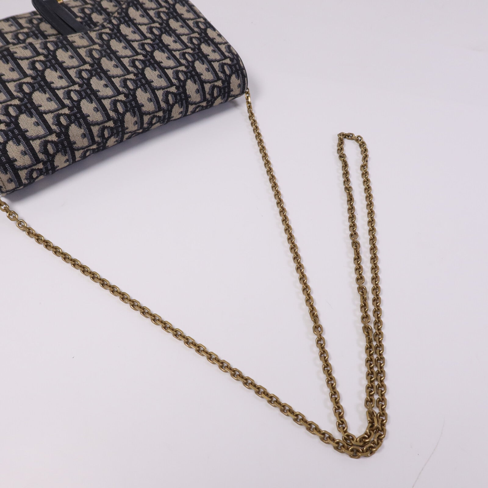 Dior 帆布Saddle Chain Shoulder金扣鏈帶肩背袋