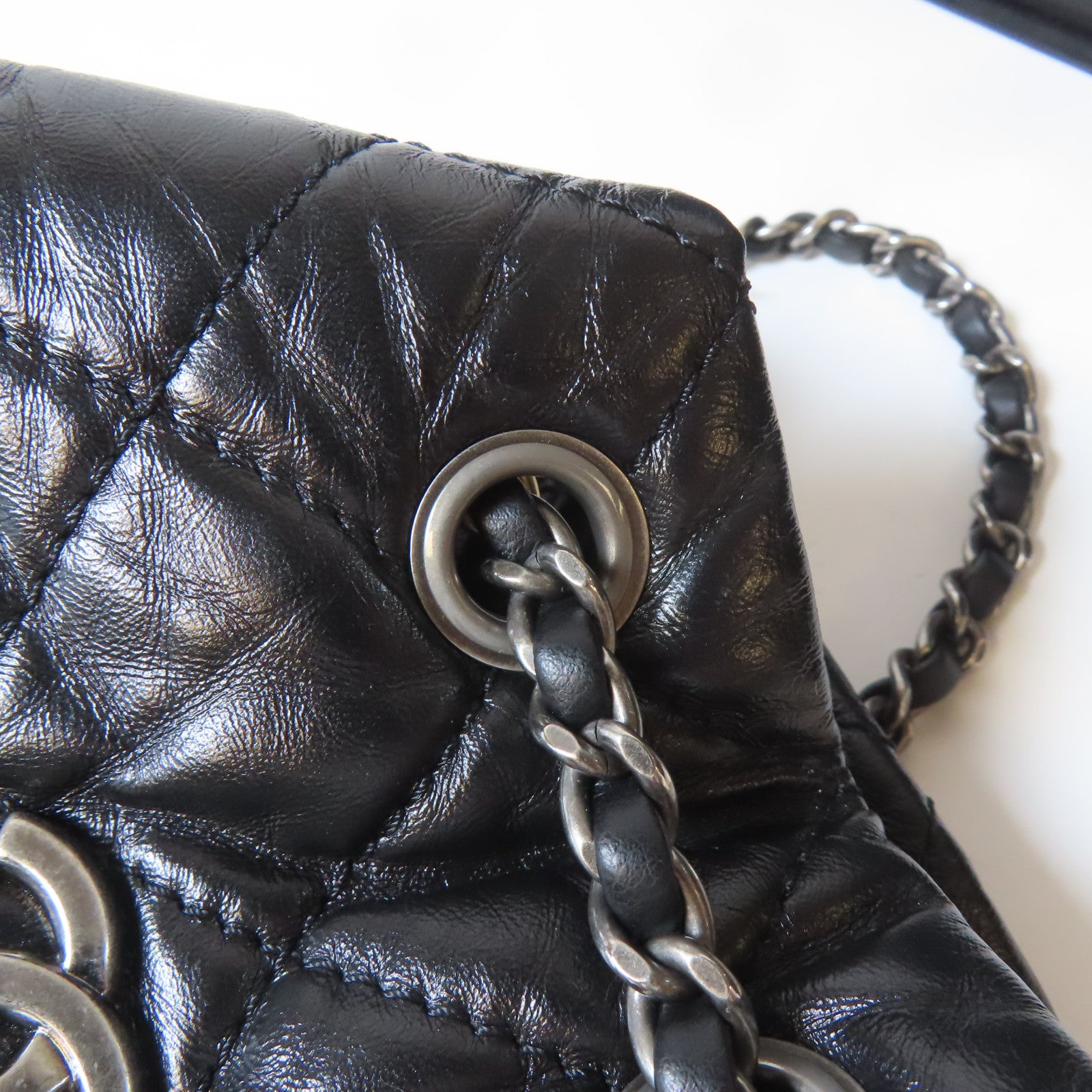 CHANEL 菱格皮革Gabrielle Backpack鏈帶背包黑色