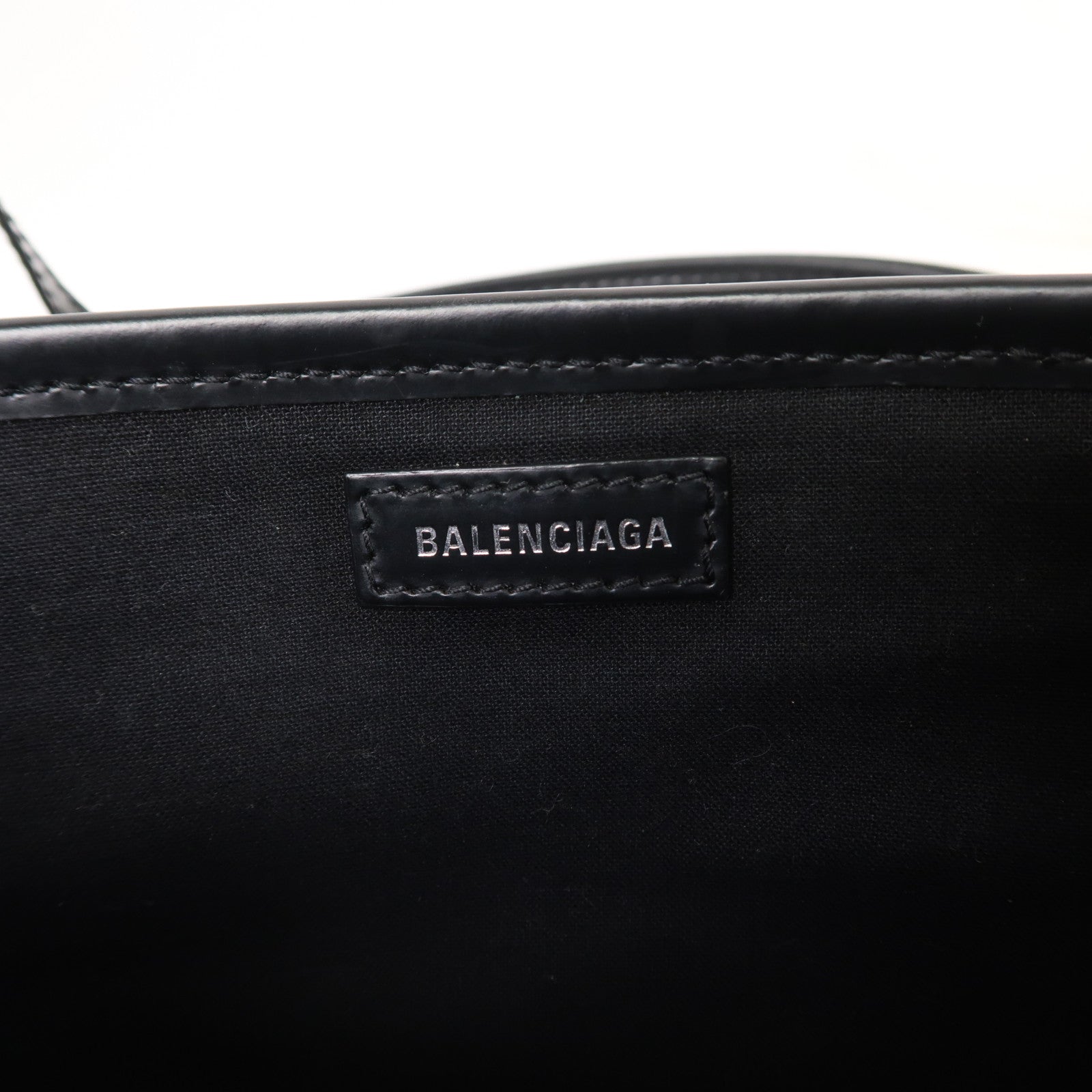 BALENCIAGA 帆布Cabas XS銀扣手挽肩背兩用袋黑色/白色