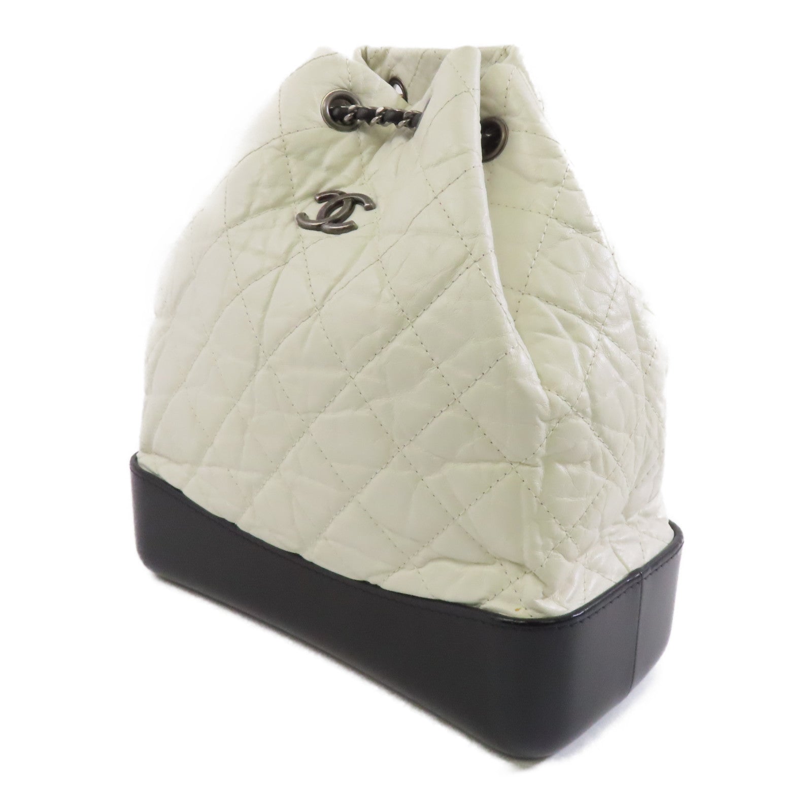 CHANEL 菱格羊皮皮革Gabrielle Backpack背包白色