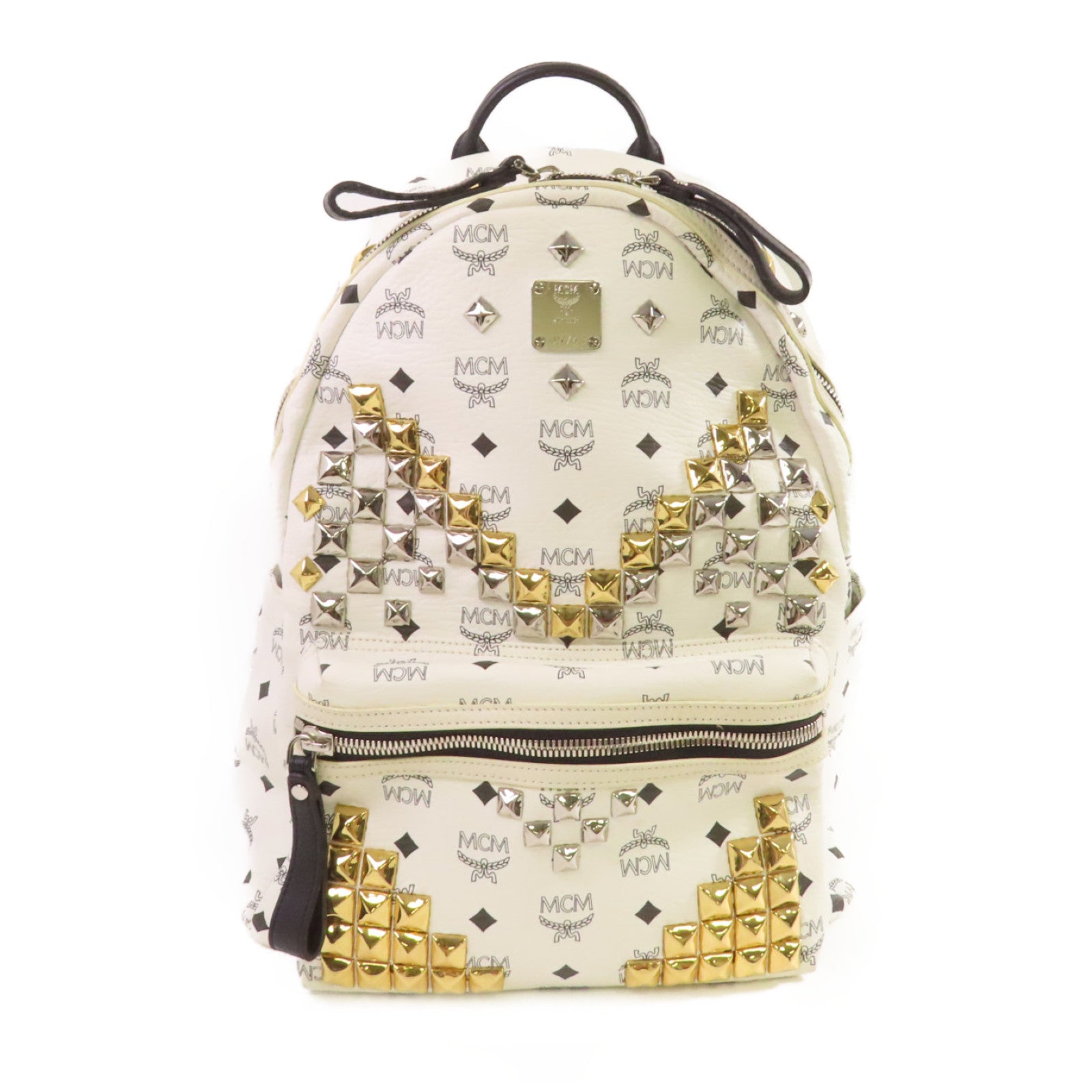 MCM PVC Stark Side Studs Backpack銀扣背包白色