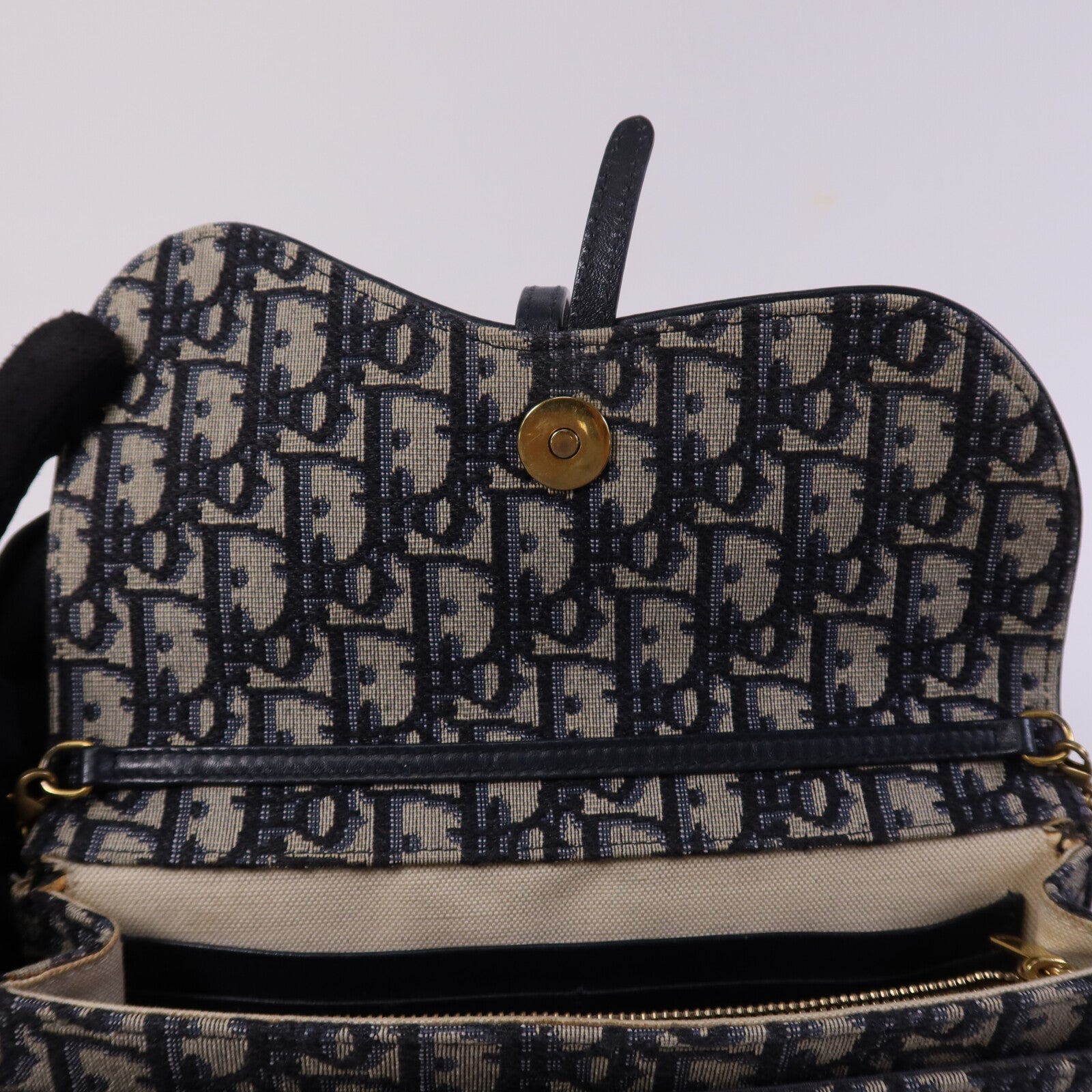 Dior 帆布Saddle Chain Shoulder金扣鏈帶肩背袋