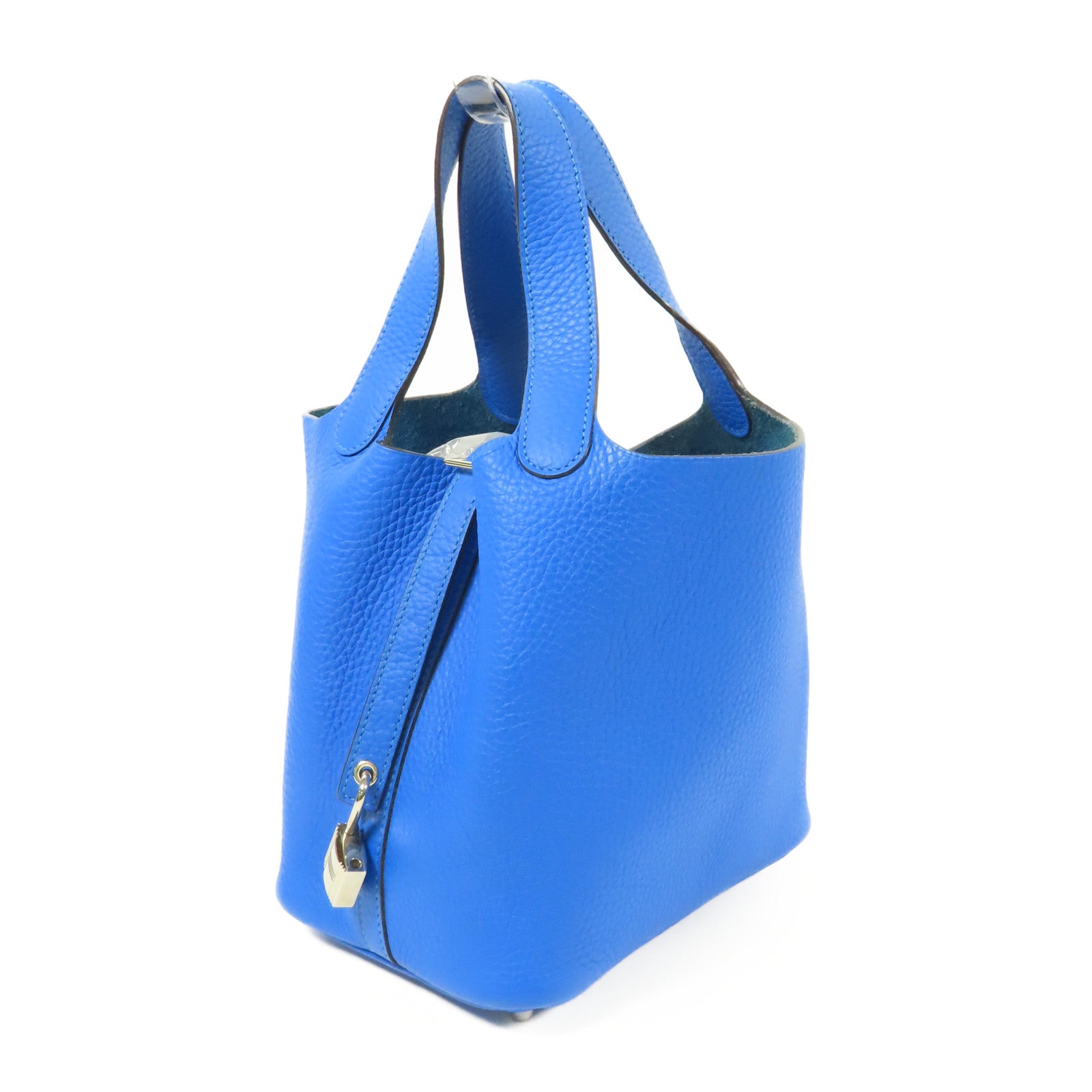 HERMES Clemence皮革Picotin PM銀扣手挽袋Mykonos