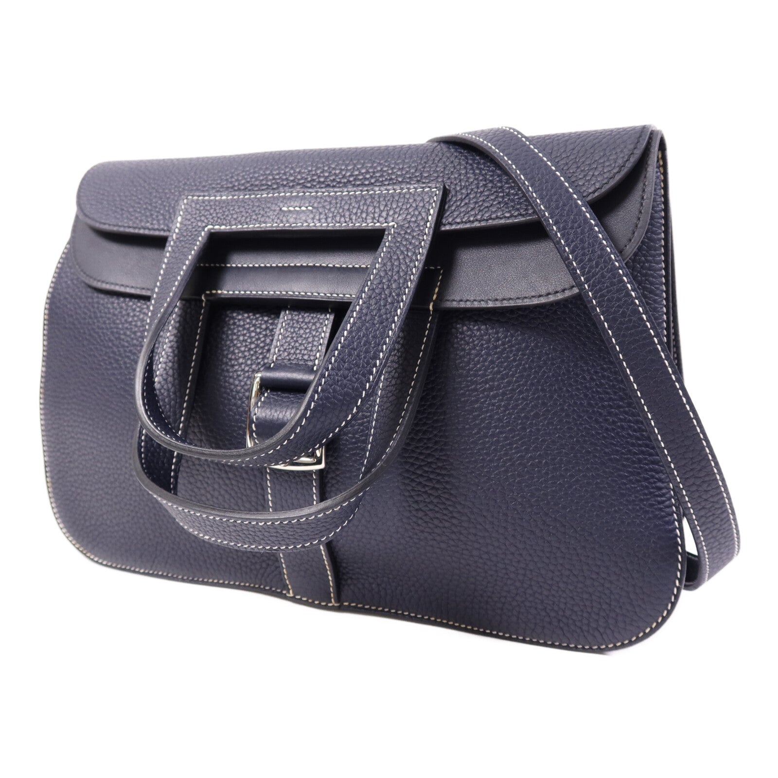 HERMES 【激減優惠】Clemence皮革Halzan 31銀扣手挽肩背兩用袋Bleu Nuit
