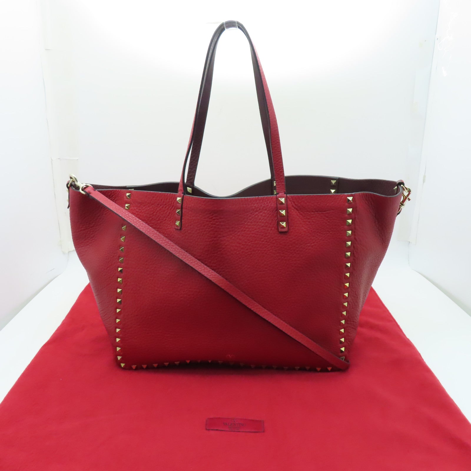 Valentino 【激減優惠】牛皮皮革2 Way Shoulder金扣手挽肩背兩用袋紅色
