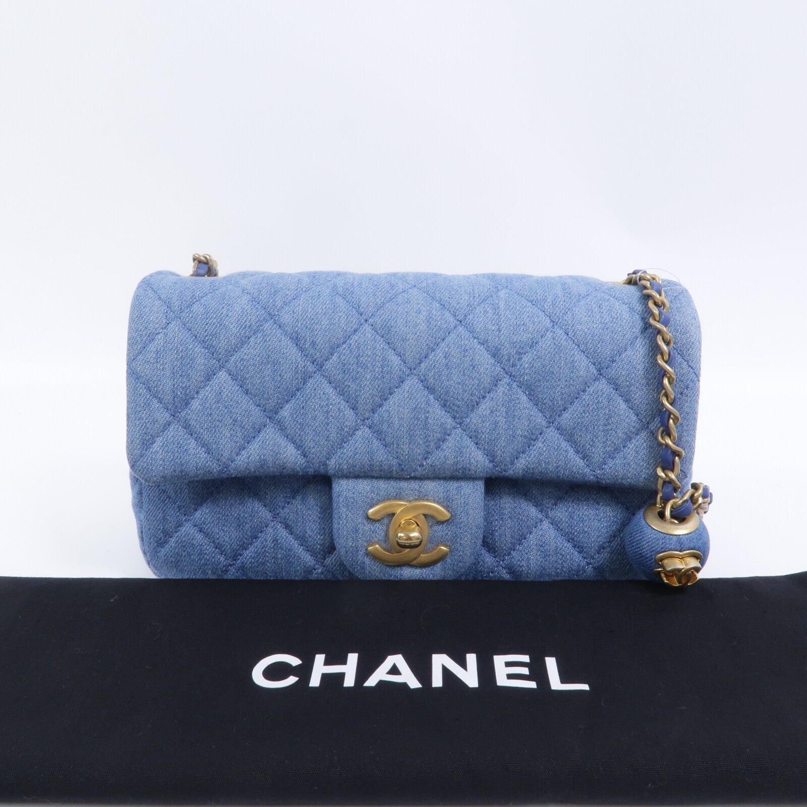 CHANEL 牛仔布Classic 20鏈帶手挽肩背兩用袋