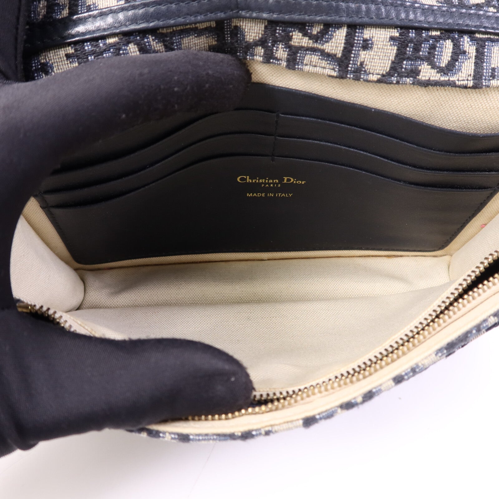 Dior 帆布Saddle Chain Shoulder金扣鏈帶肩背袋