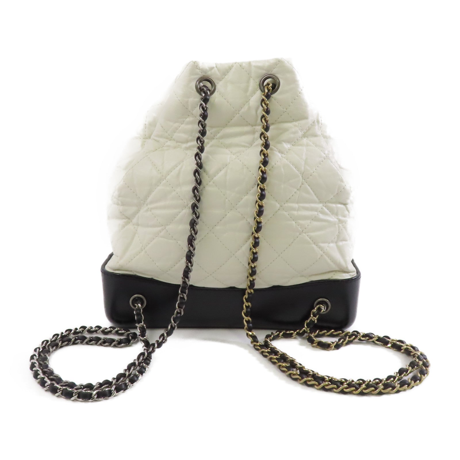 CHANEL 菱格羊皮皮革Gabrielle Backpack背包白色