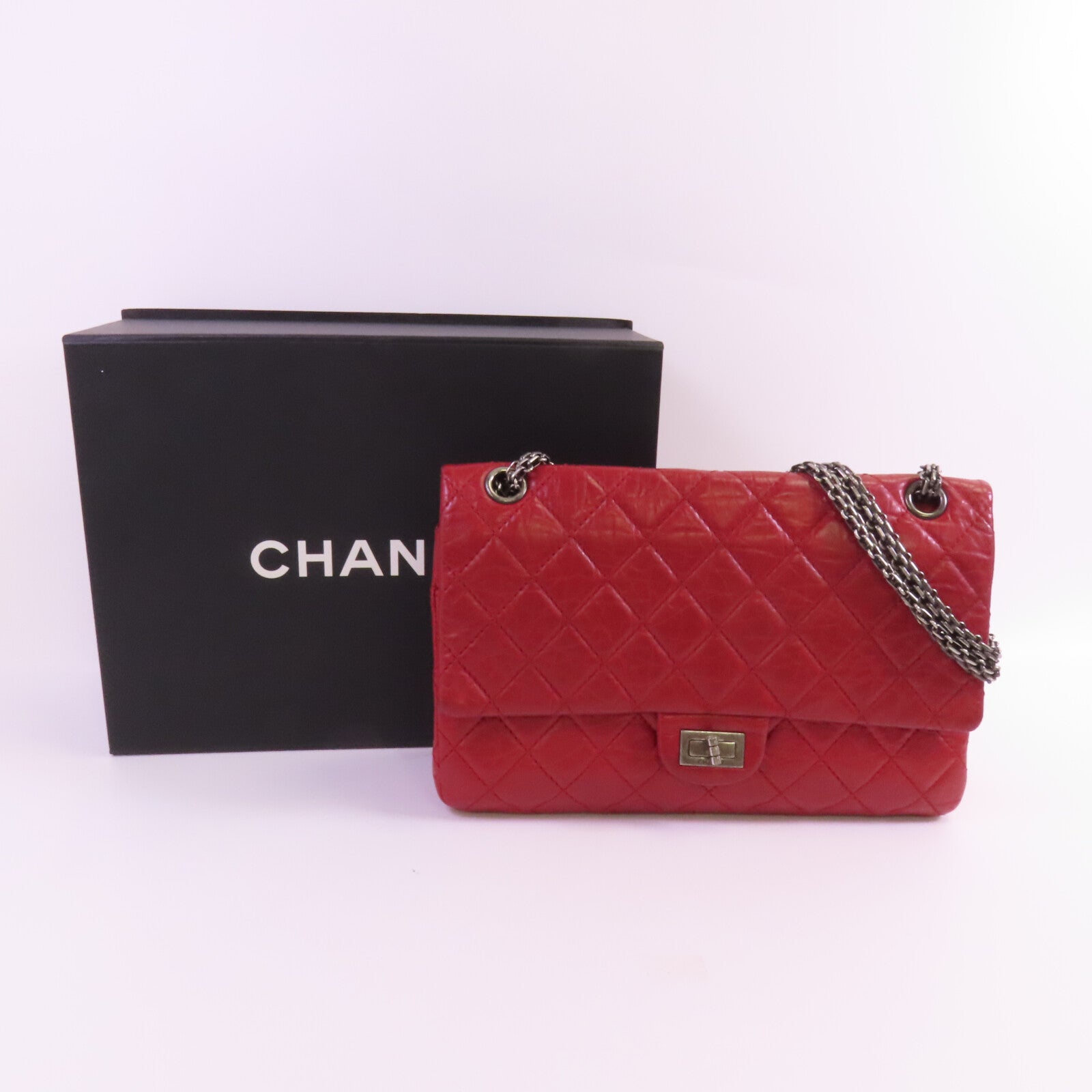 CHANEL 牛皮皮革2.55 Large銀扣鏈帶肩背袋