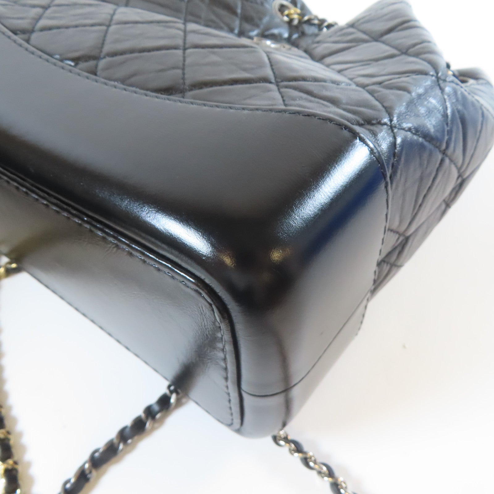 CHANEL 菱格皮革Gabrielle Backpack鏈帶背包黑色