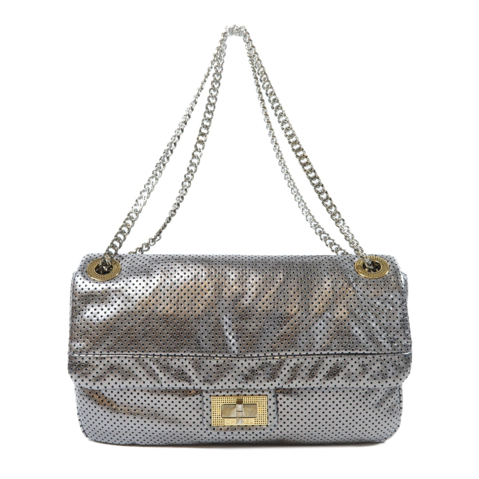 CHANEL 【激減優惠】牛皮皮革2.55 Chain Shoulder Bag金扣鏈帶肩背袋銀色