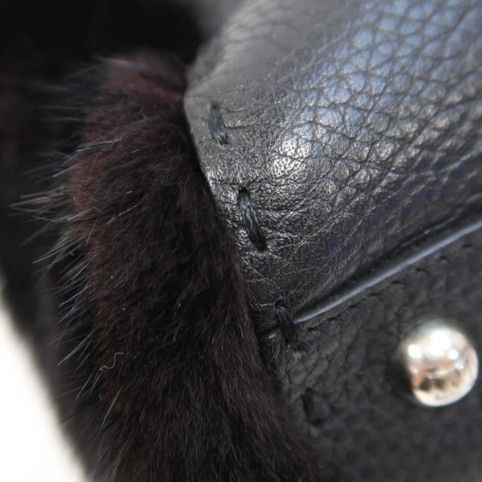 FENDI 【激減優惠】牛皮皮革/Fur Peekaboo銀扣手挽肩背兩用袋黑色/紅色