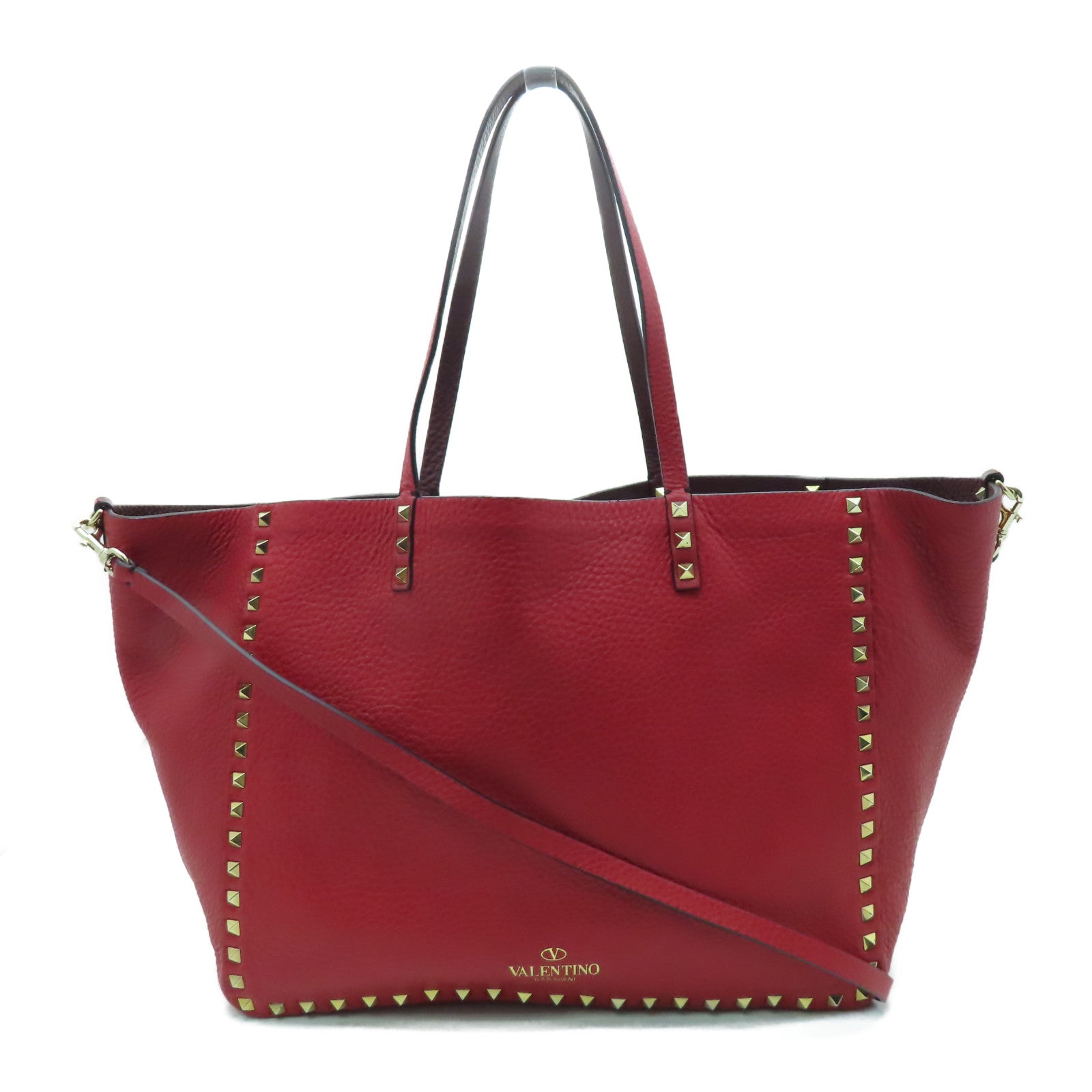 Valentino 【激減優惠】牛皮皮革2 Way Shoulder金扣手挽肩背兩用袋紅色