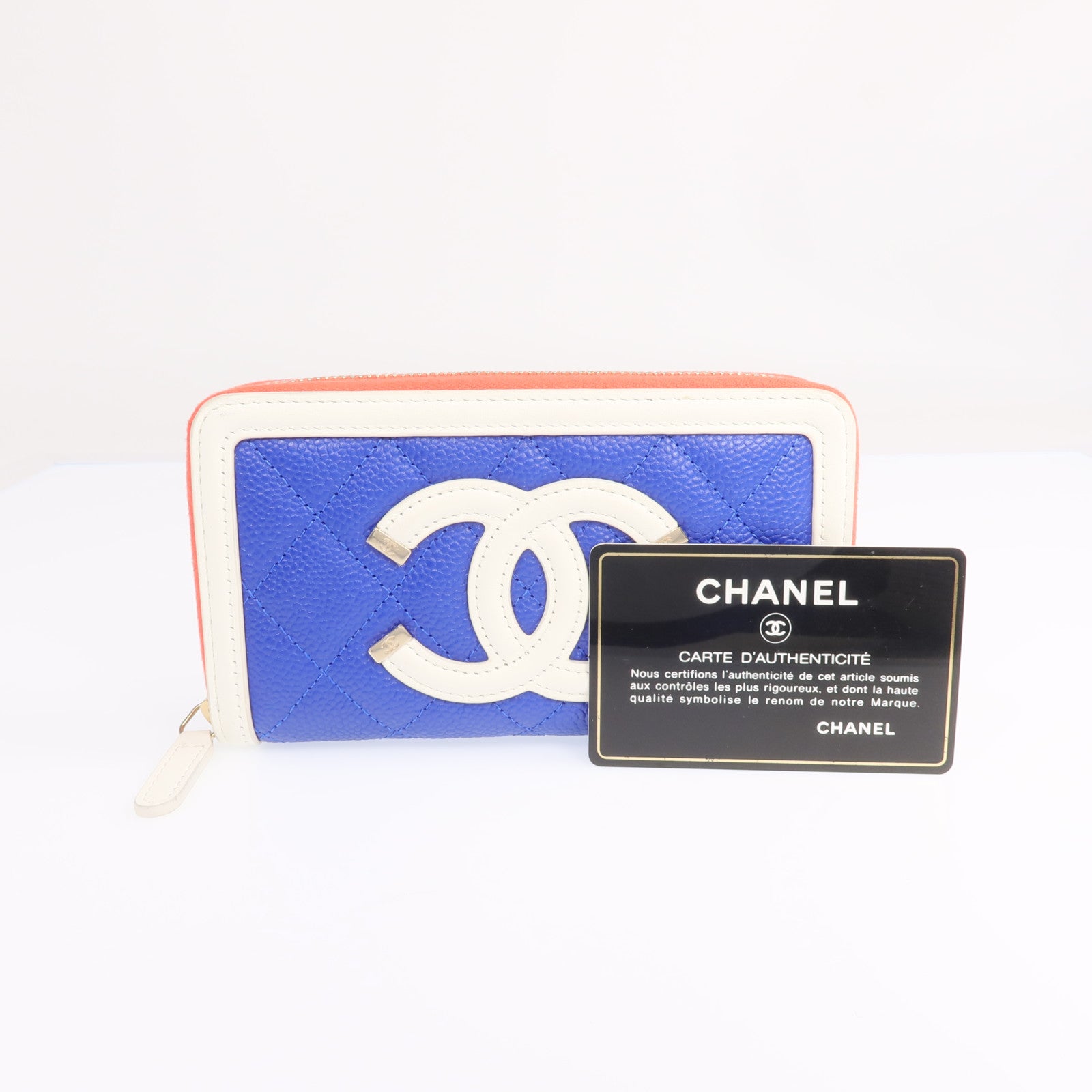 CHANEL 牛皮皮革CC Filigree金扣長錢包