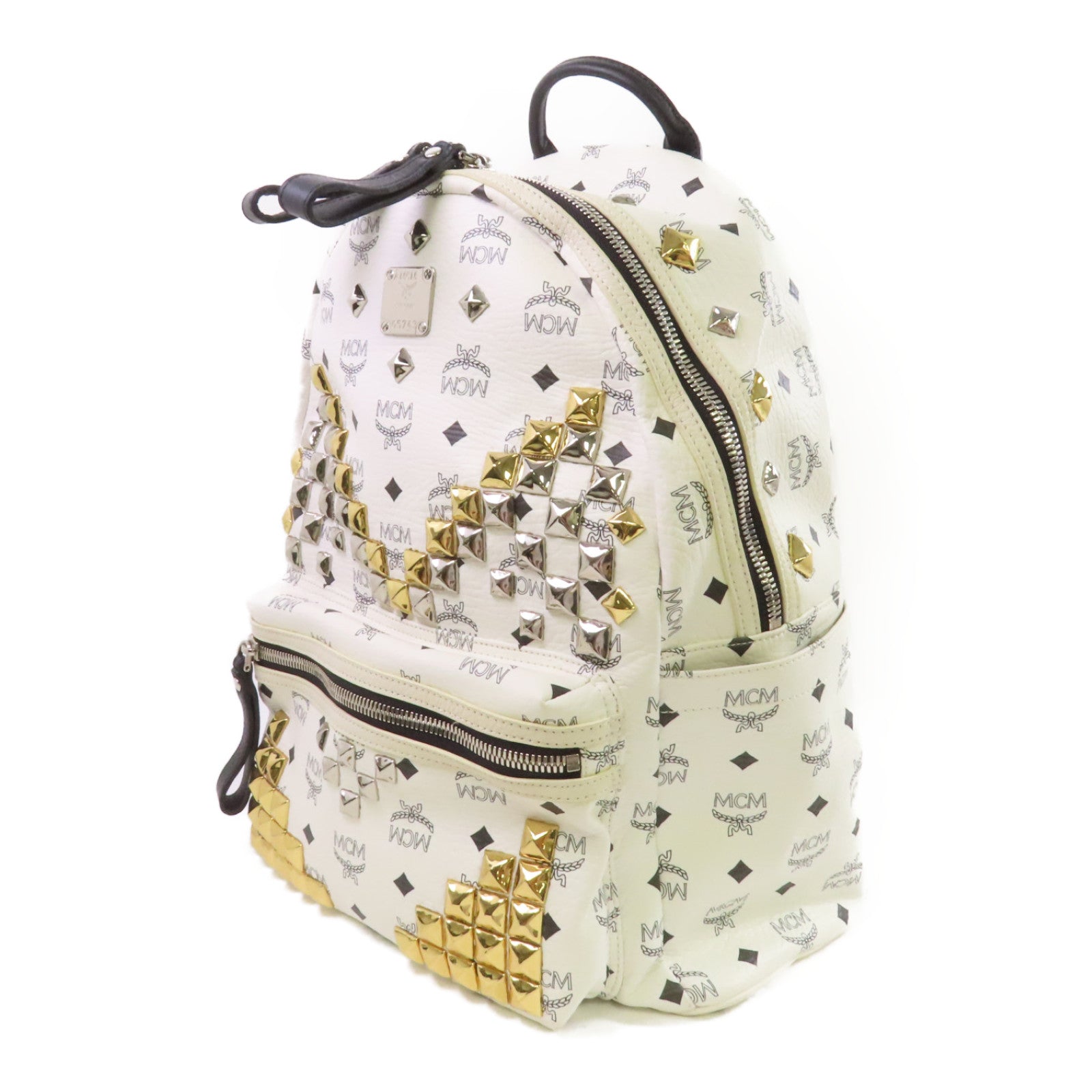 MCM PVC Stark Side Studs Backpack銀扣背包白色
