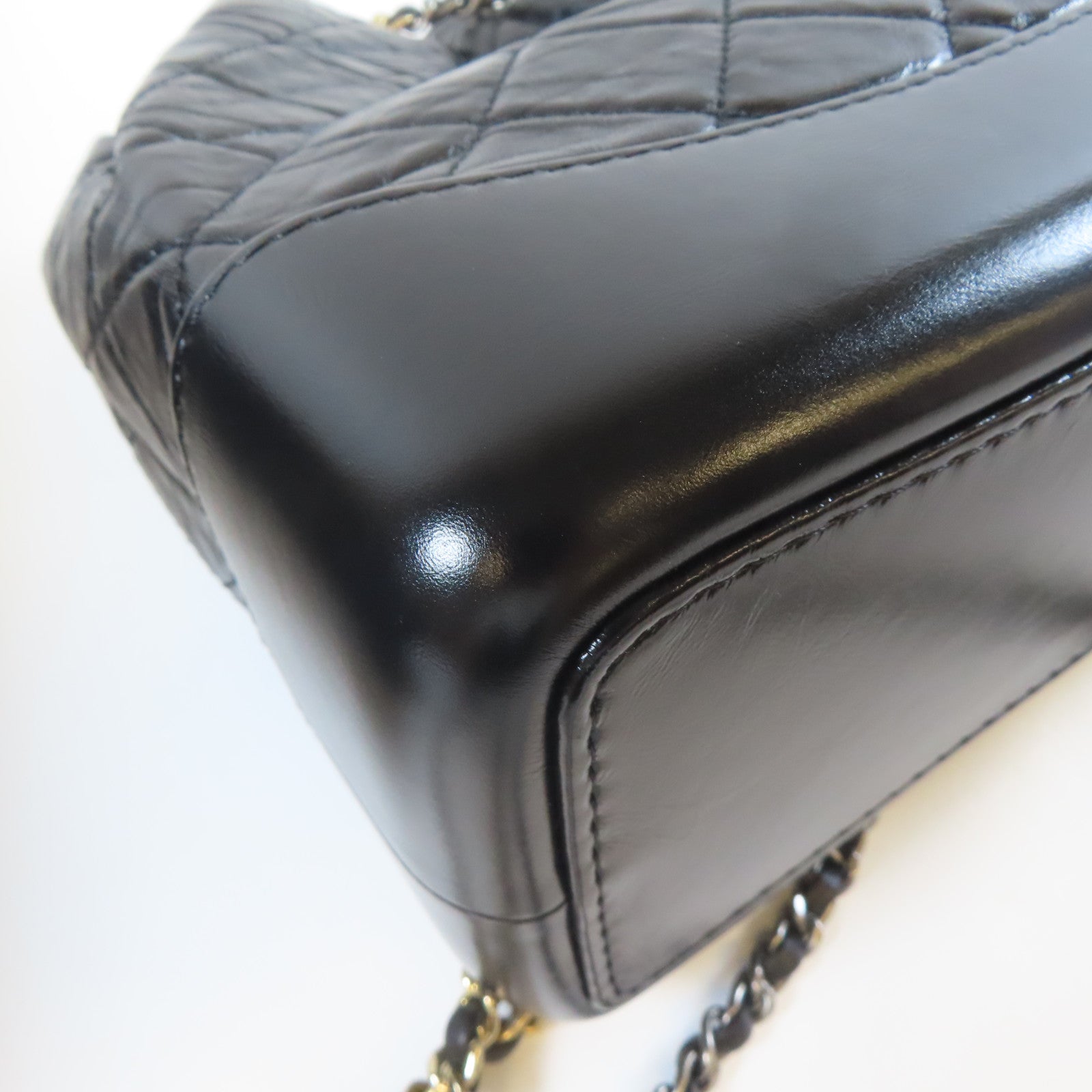 CHANEL 菱格皮革Gabrielle Backpack鏈帶背包黑色