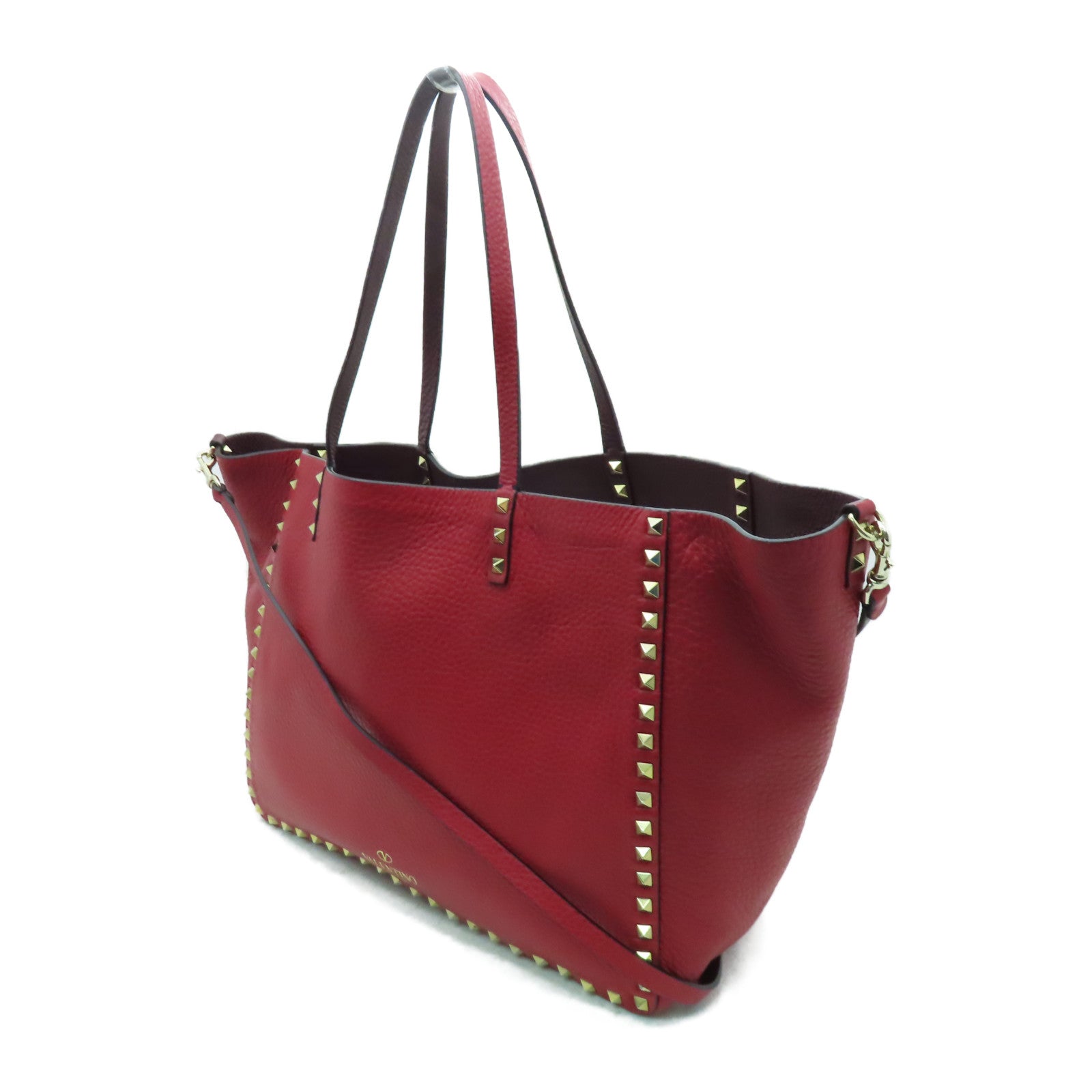Valentino 【激減優惠】牛皮皮革2 Way Shoulder金扣手挽肩背兩用袋紅色