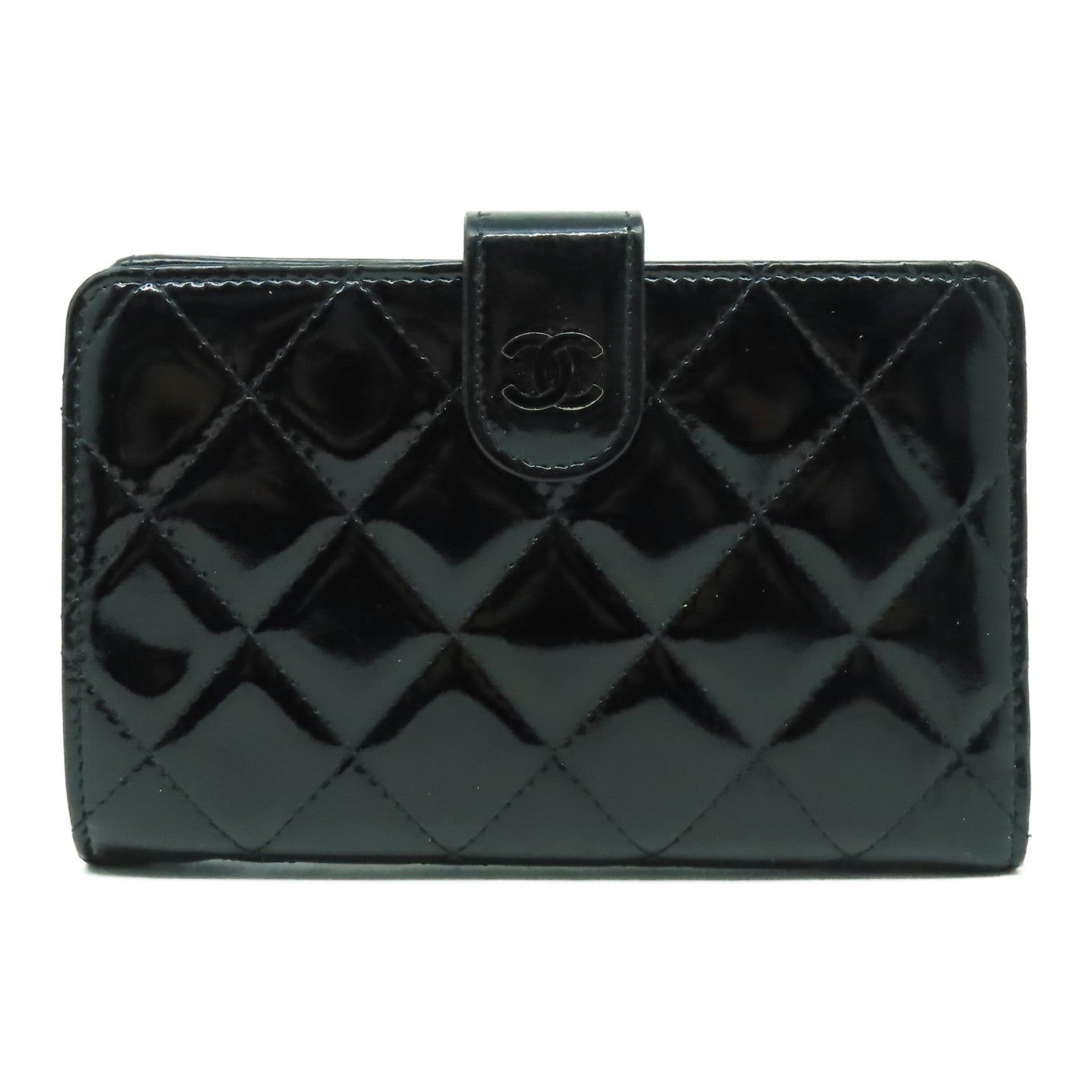 CHANEL 【激減優惠】菱格漆皮皮革Wallet銀扣長錢包黑色