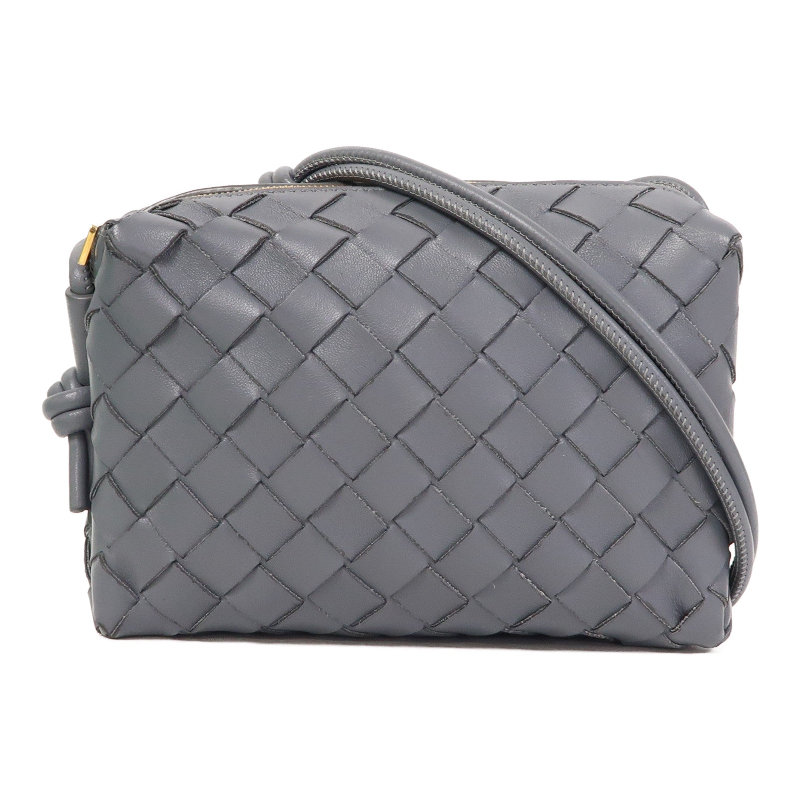BOTTEGA VENETA 織紋皮革Mini Loop Camera Bag金扣肩背袋灰色