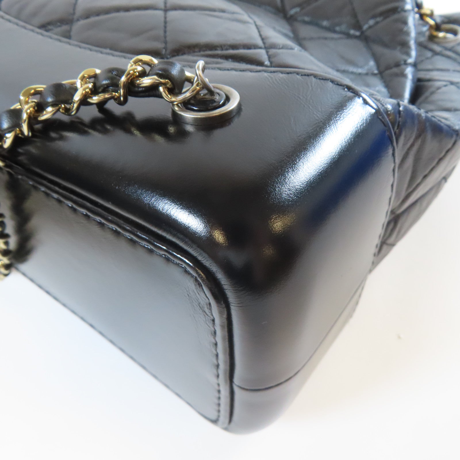 CHANEL 菱格皮革Gabrielle Backpack鏈帶背包黑色