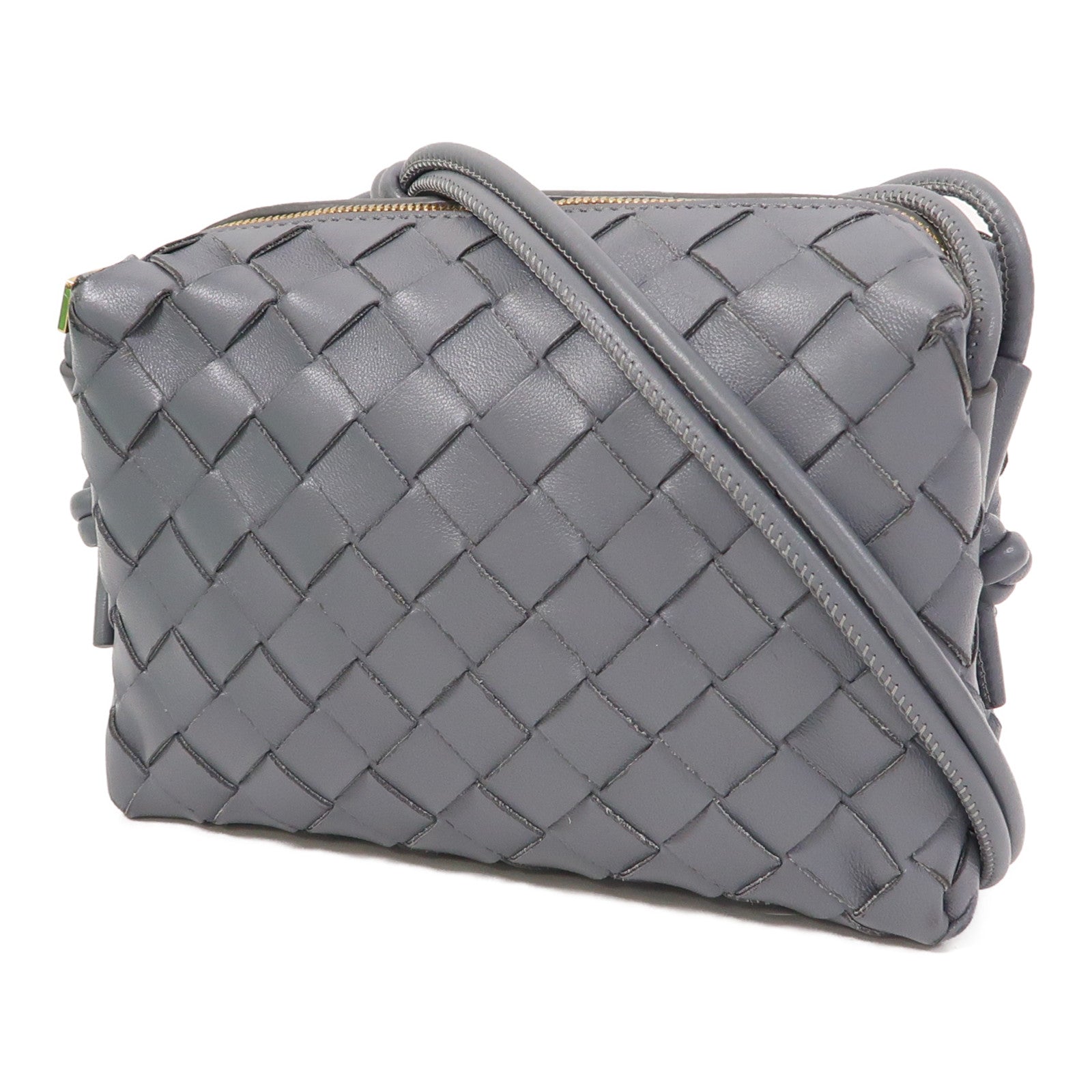 BOTTEGA VENETA 織紋皮革Mini Loop Camera Bag金扣肩背袋灰色
