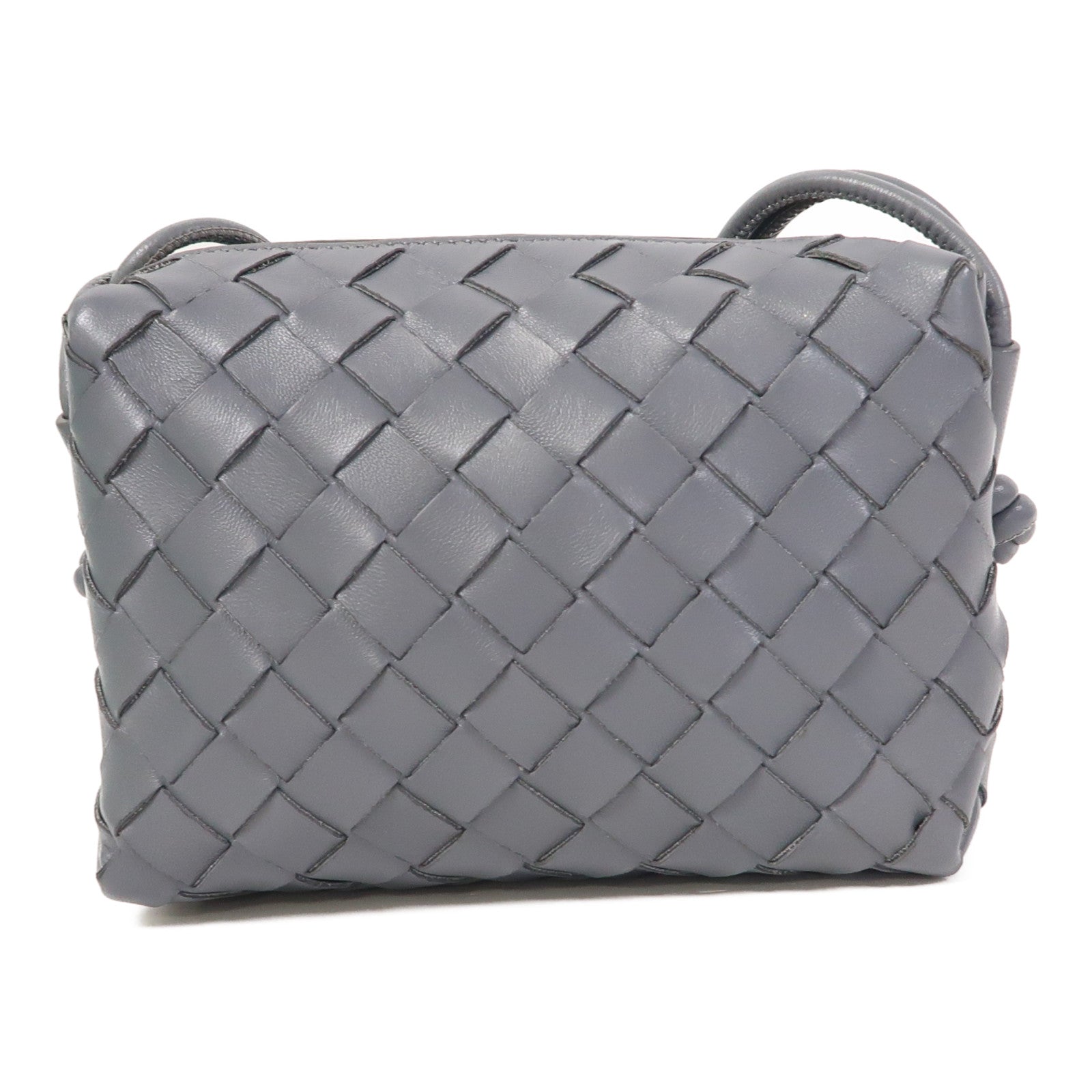 BOTTEGA VENETA 織紋皮革Mini Loop Camera Bag金扣肩背袋灰色