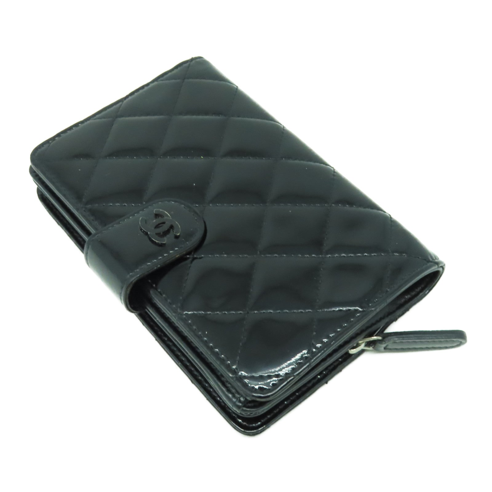 CHANEL 【激減優惠】菱格漆皮皮革Wallet銀扣長錢包黑色
