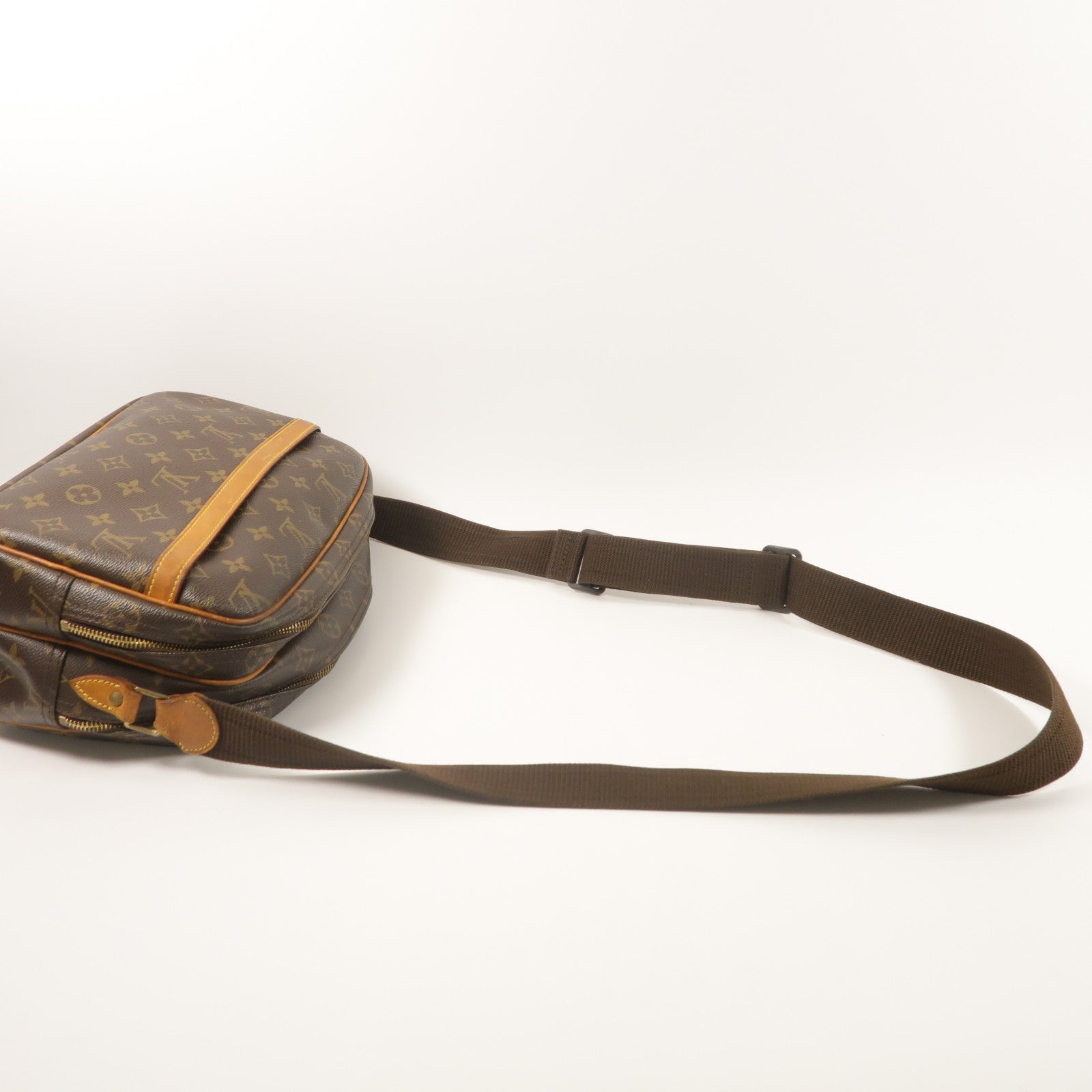 LOUIS VUITTON Monogram Reporter PM金扣肩背袋棕色