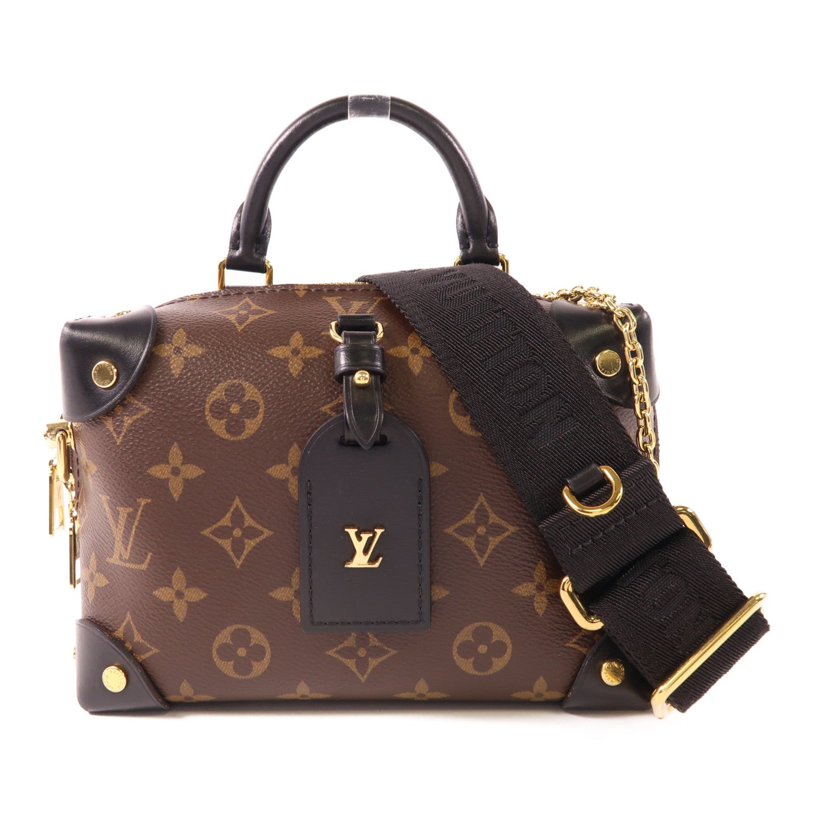 LOUIS VUITTON Monogram Petite Malle Souple金扣手挽肩背兩用袋棕色