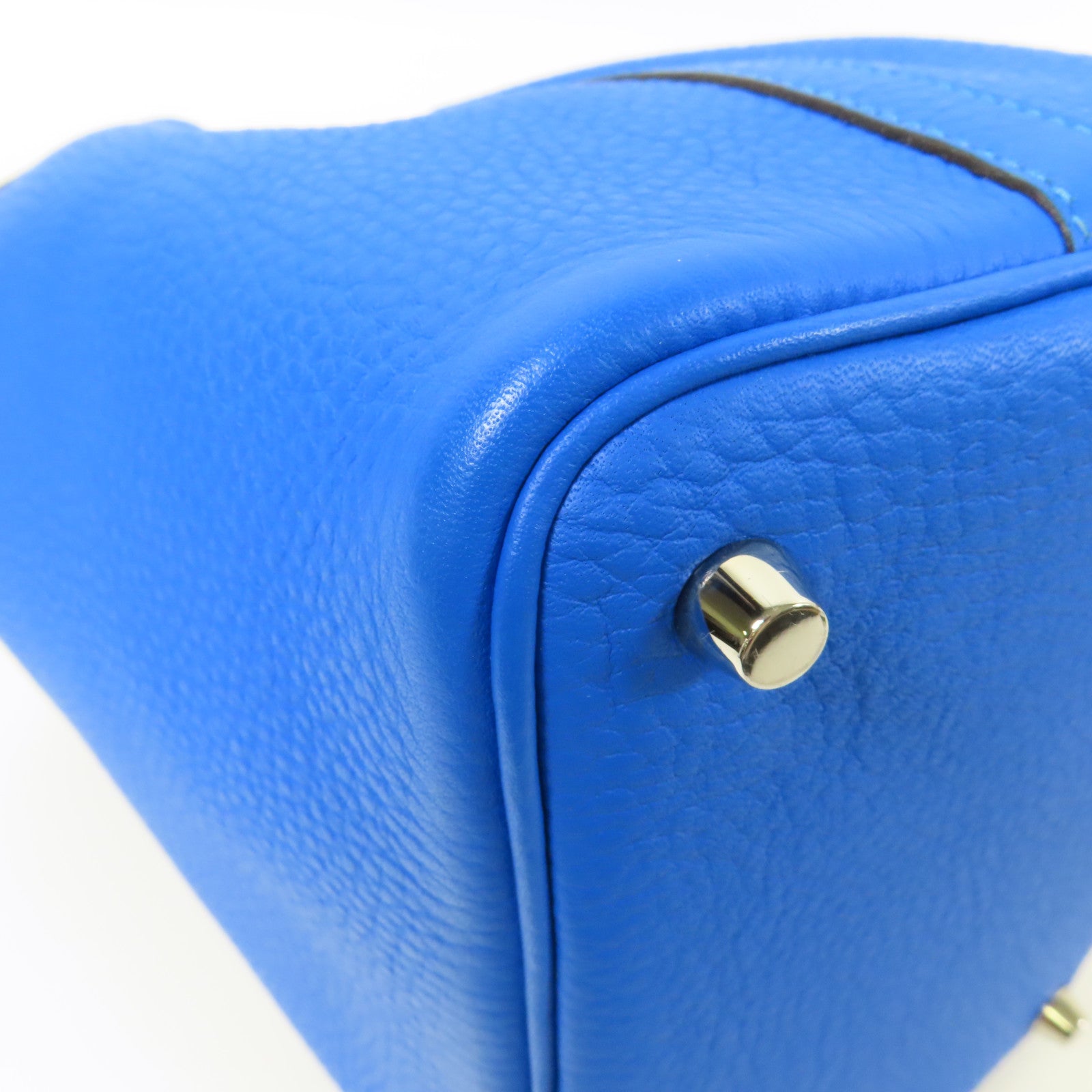 HERMES Clemence皮革Picotin PM銀扣手挽袋Mykonos