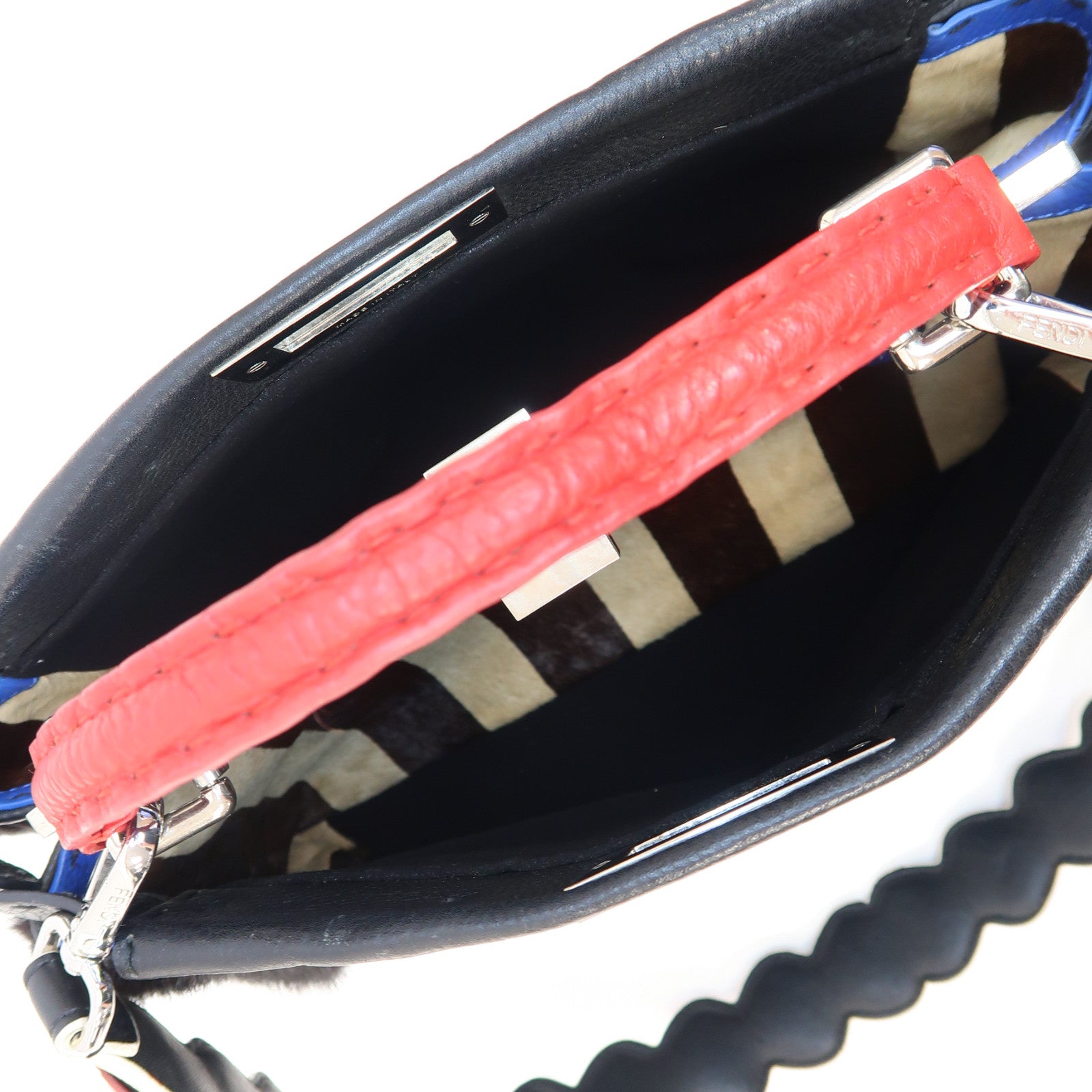 FENDI 【激減優惠】牛皮皮革/Fur Peekaboo銀扣手挽肩背兩用袋黑色/紅色