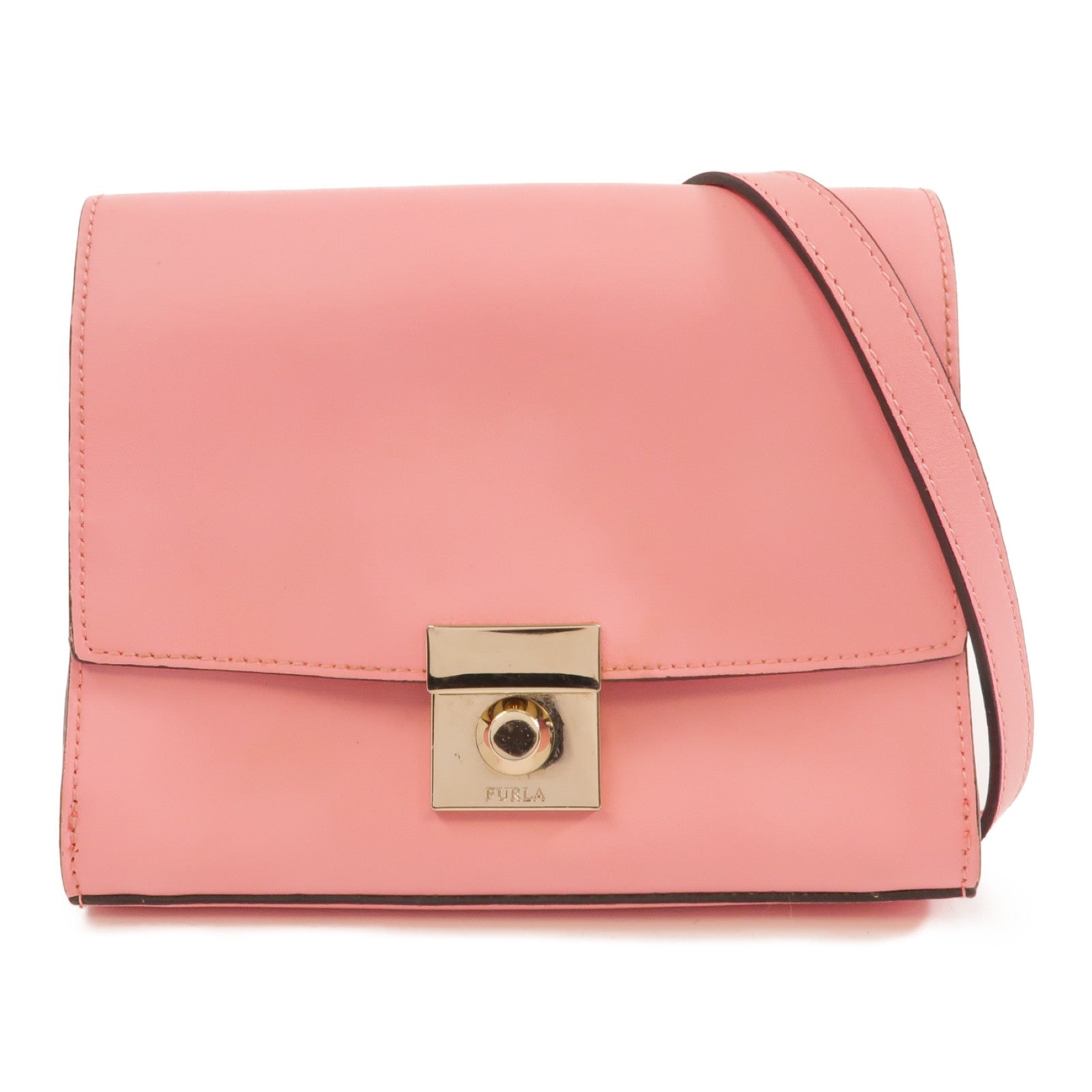 Furla 皮革Shoulder Bag金扣肩背袋粉紅色