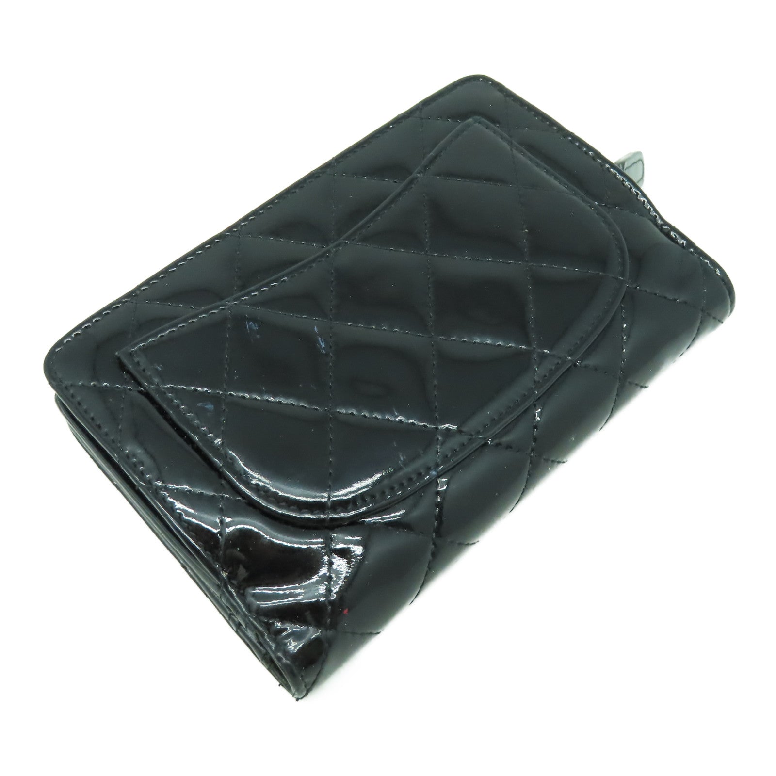 CHANEL 【激減優惠】菱格漆皮皮革Wallet銀扣長錢包黑色