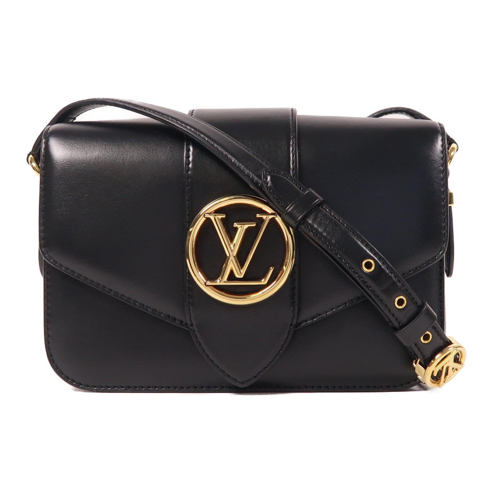 LOUIS VUITTON 牛皮皮革Pont 9金扣肩背袋黑色
