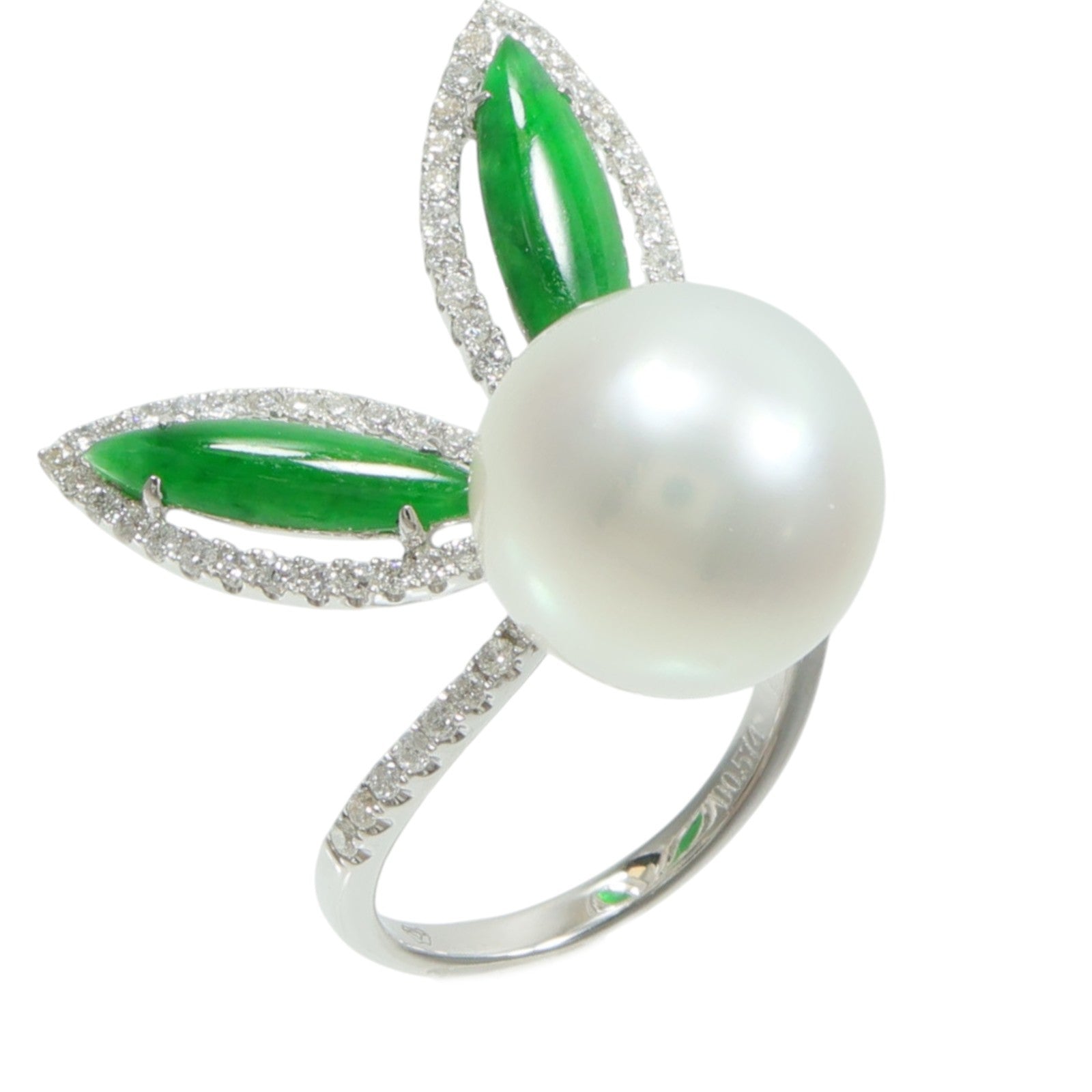 JEWELRY 18K白金Pearl Jade Diamond Ring珍珠/翡翠/鑽石戒指