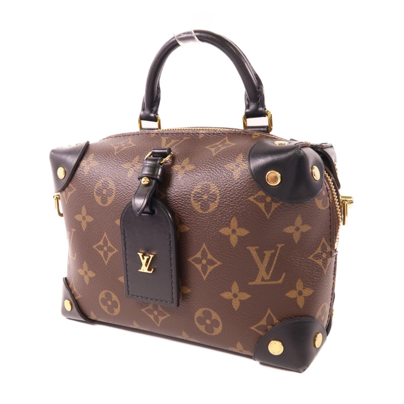 LOUIS VUITTON Monogram Petite Malle Souple金扣手挽肩背兩用袋棕色