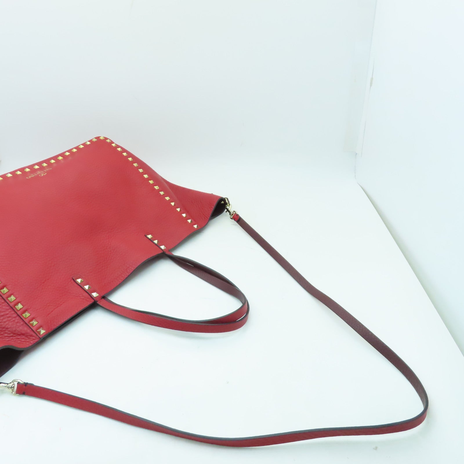 Valentino 【激減優惠】牛皮皮革2 Way Shoulder金扣手挽肩背兩用袋紅色