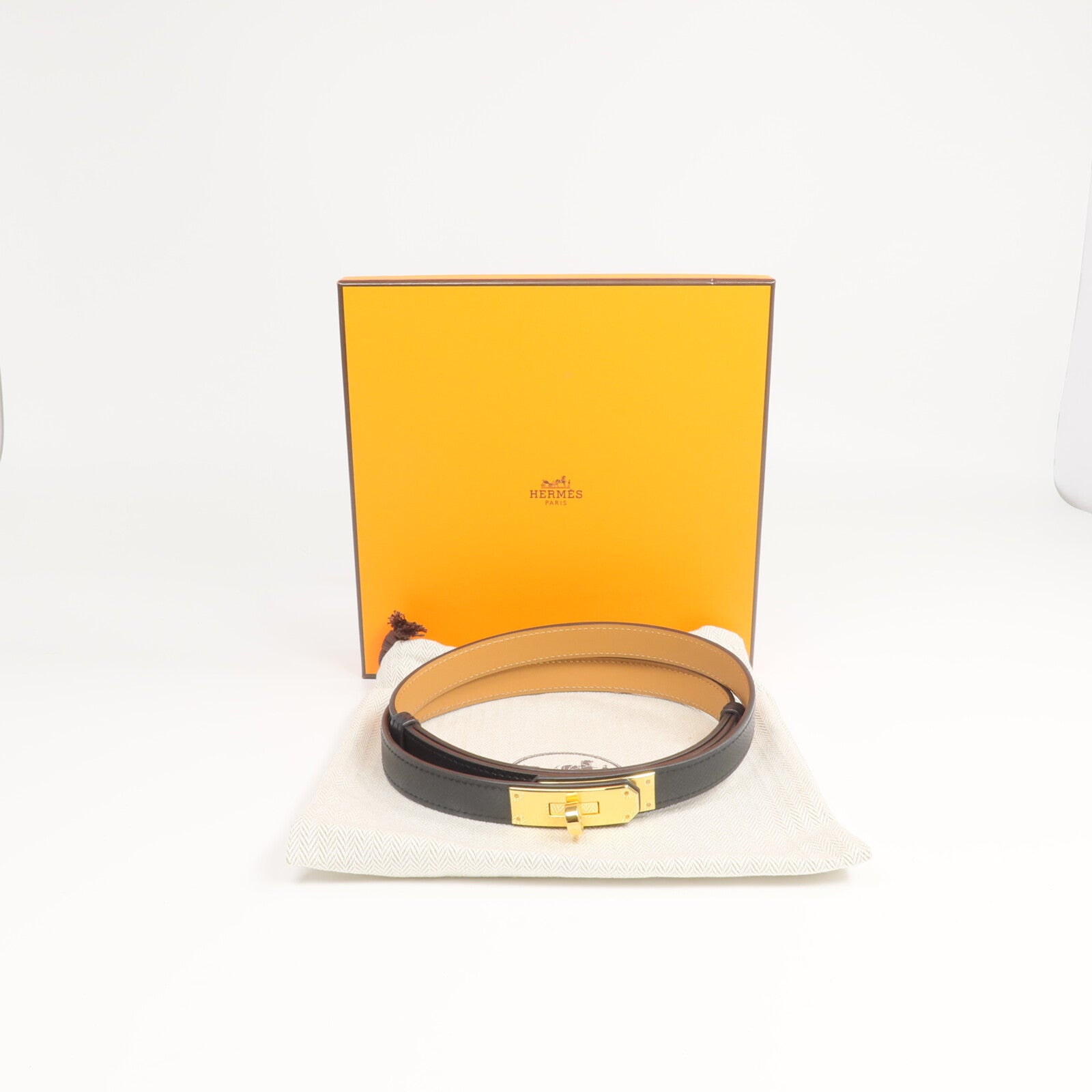 HERMES Epsom皮革Kelly 18 Belt皮帶Noir
