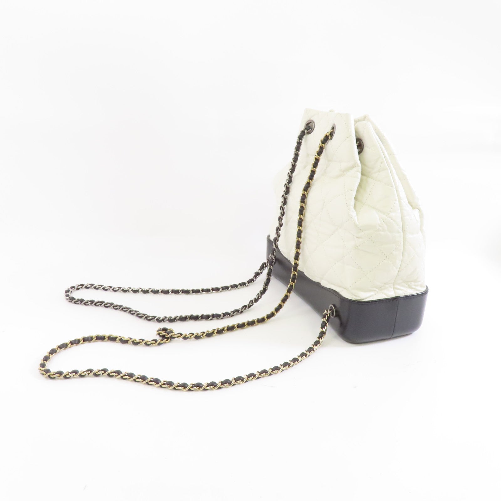 CHANEL 菱格羊皮皮革Gabrielle Backpack背包白色