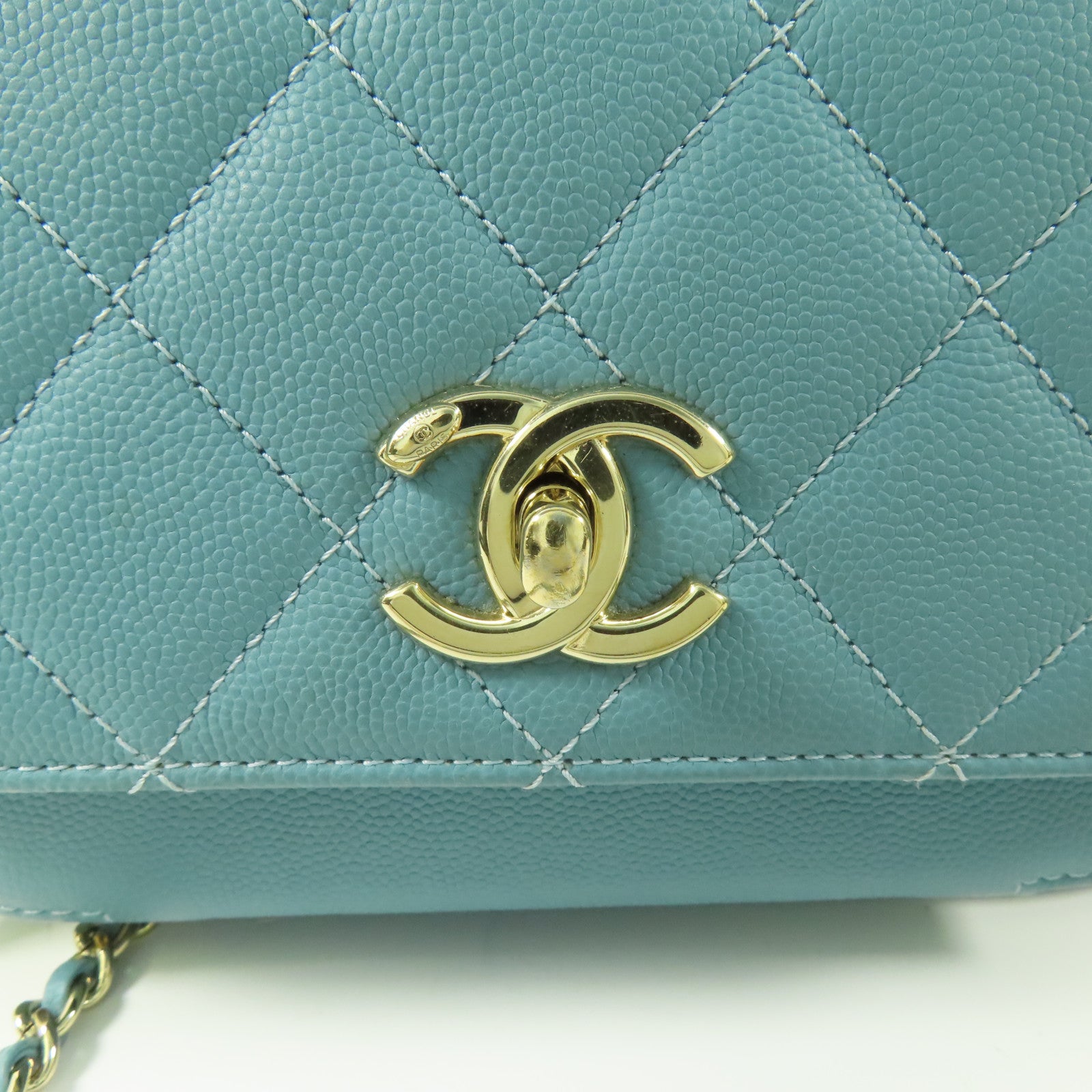 CHANEL 【激減優惠】牛皮皮革Affinity銀扣手挽肩背兩用袋藍色
