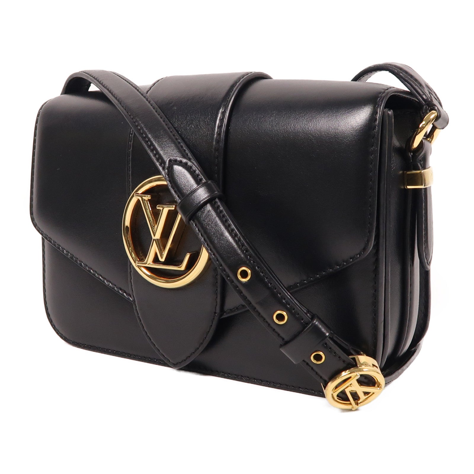 LOUIS VUITTON 牛皮皮革Pont 9金扣肩背袋黑色