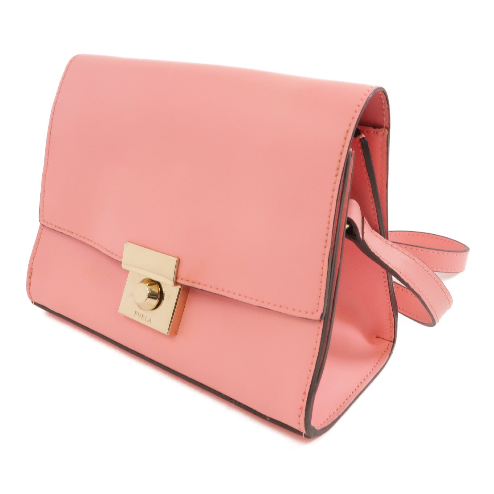 Furla 皮革Shoulder Bag金扣肩背袋粉紅色