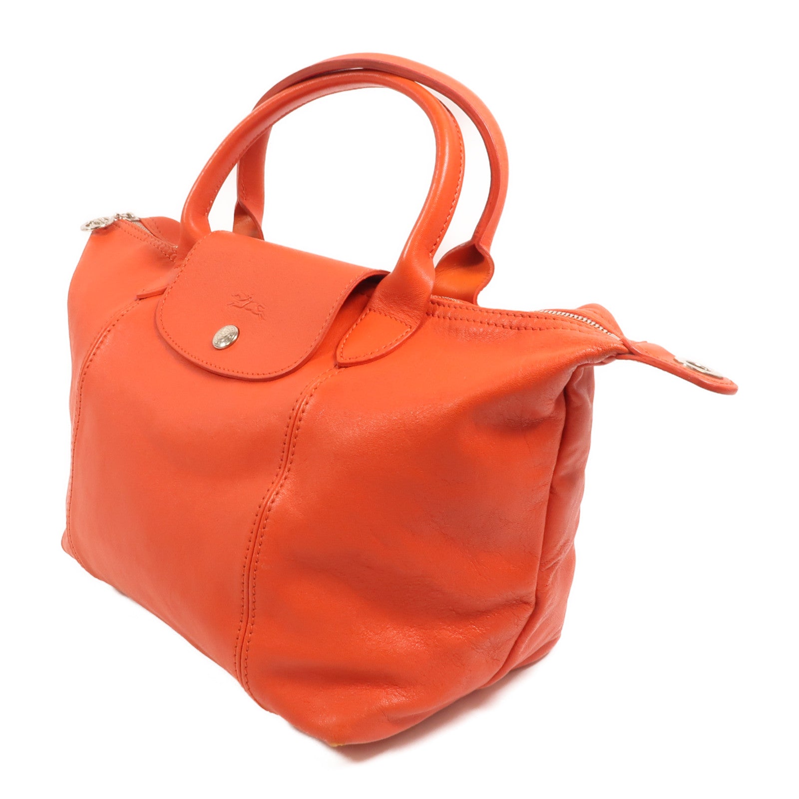 Longchamp 羊皮皮革Le Pliage Cuir銀扣手挽肩背兩用袋